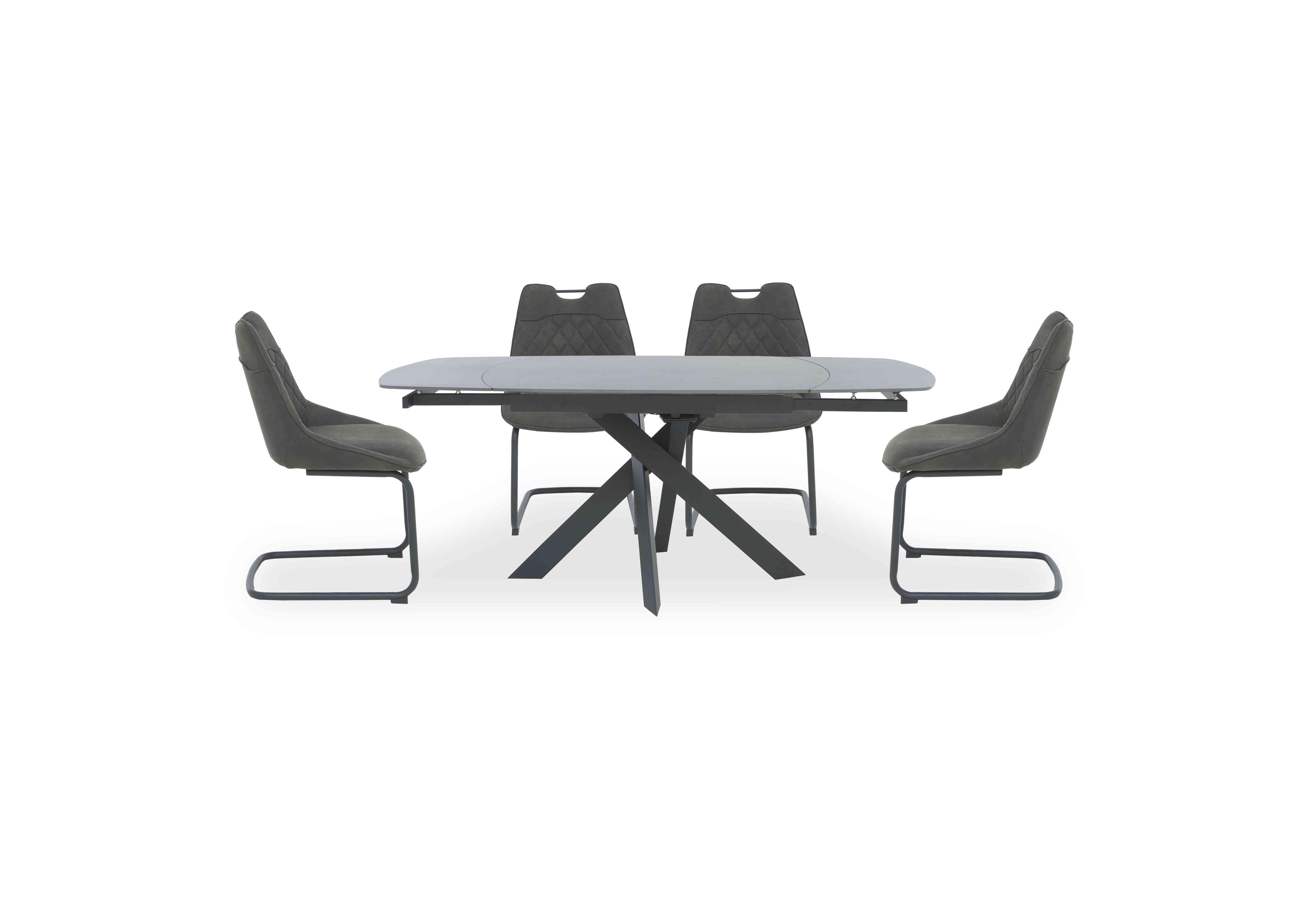 Warrior Grey Swivel Extending Dining Table with 4 Cantilever Dining Chairs in Grey/Grey on Furniture Village