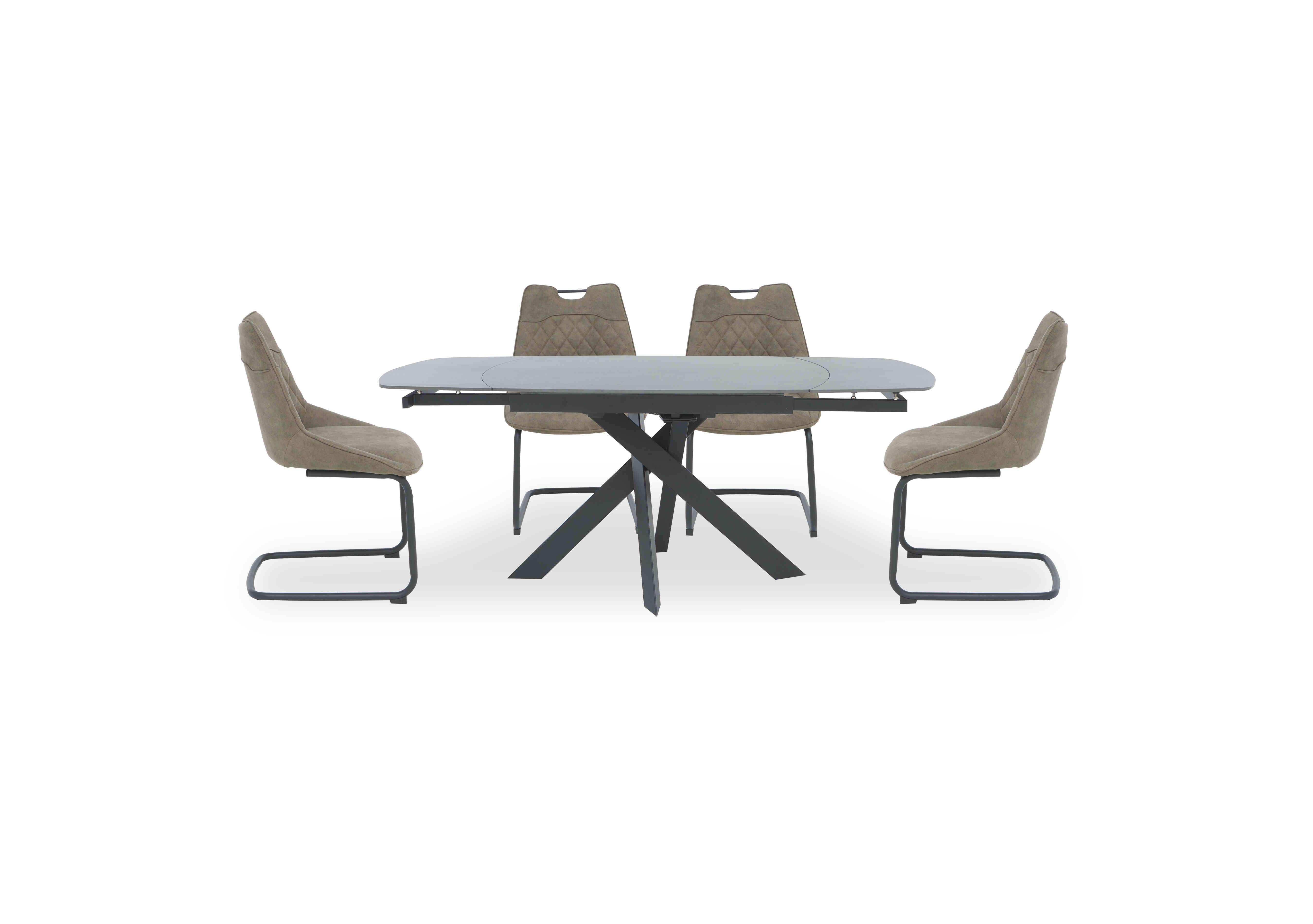 Warrior Grey Swivel Extending Dining Table with 4 Cantilever Dining Chairs in Grey/Taupe on Furniture Village