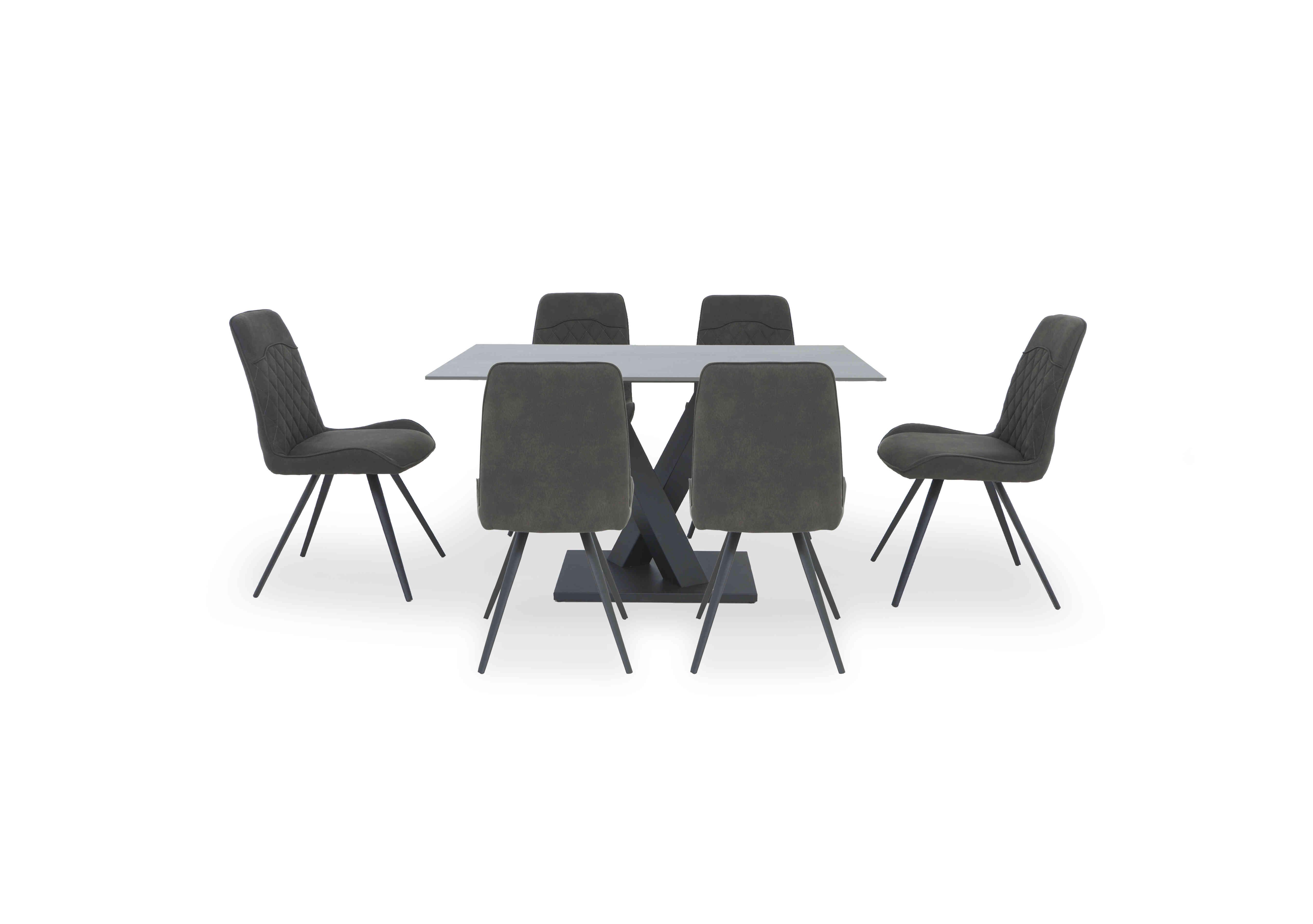 Warrior Grey Compact Fixed Dining Table with 6 Standard Dining Chairs in Grey/Grey on Furniture Village