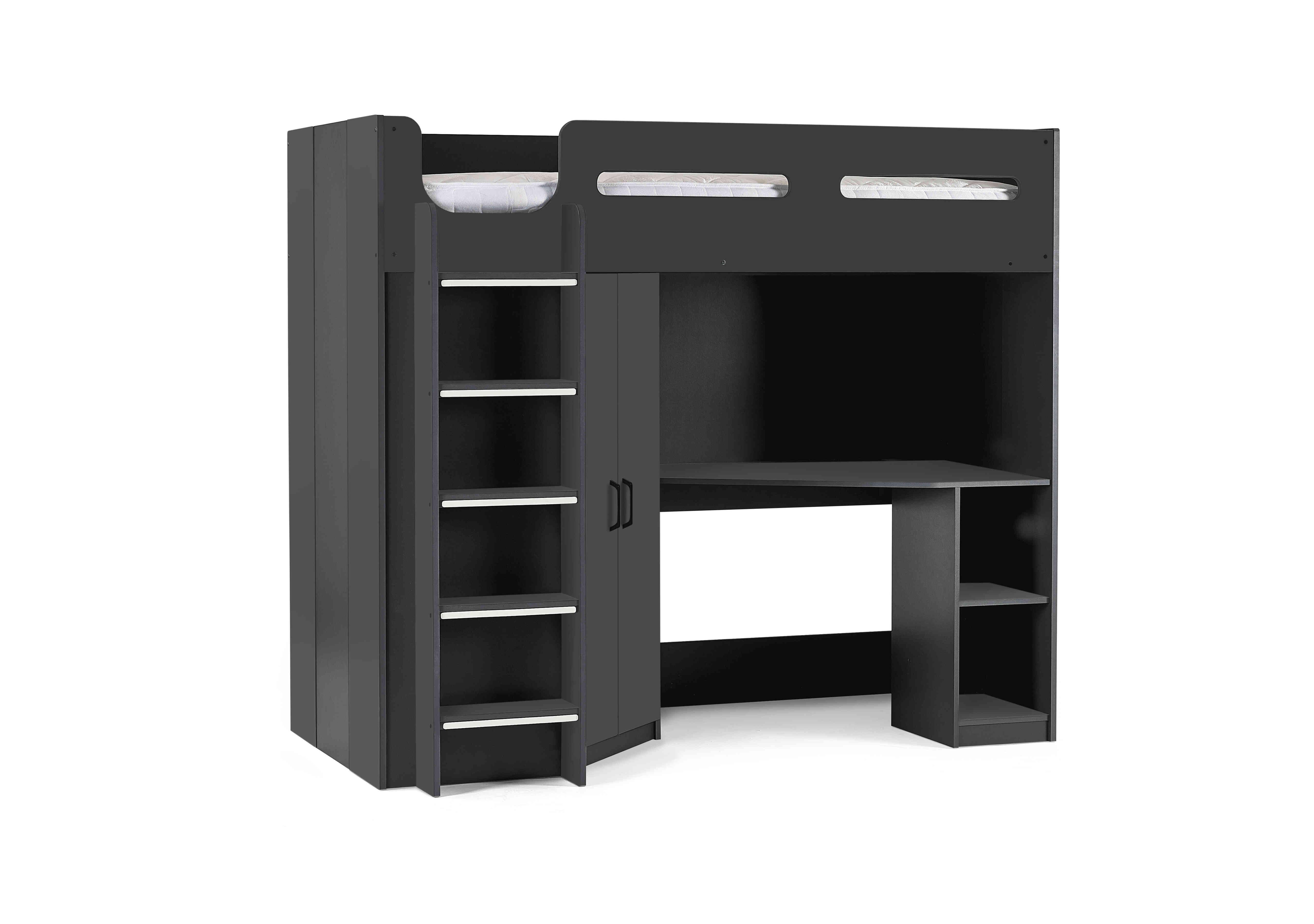 Jakob High Sleeper with Wardrobe and Desk in Anthracite on Furniture Village