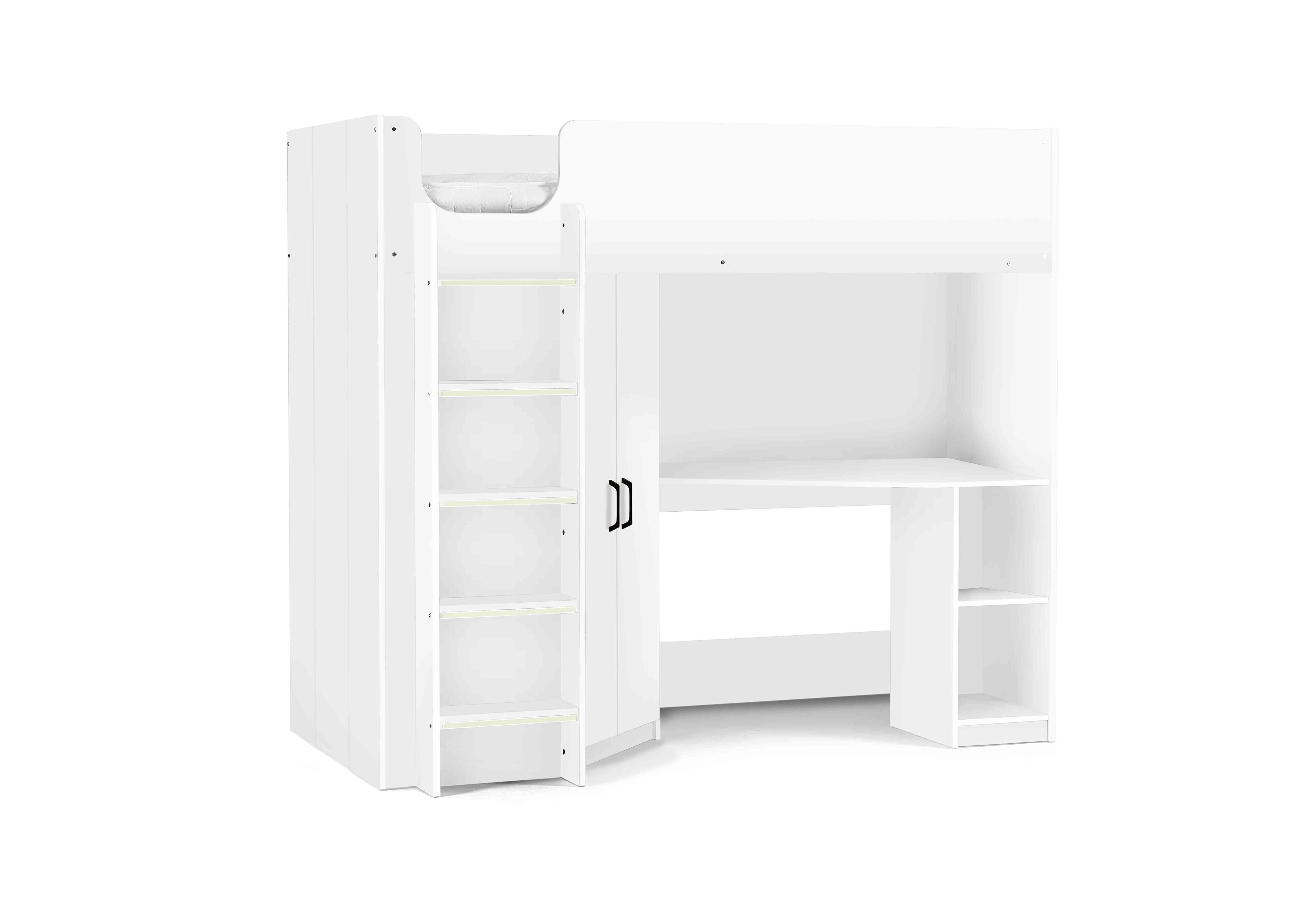 Jakob High Sleeper with Wardrobe and Desk in White on Furniture Village