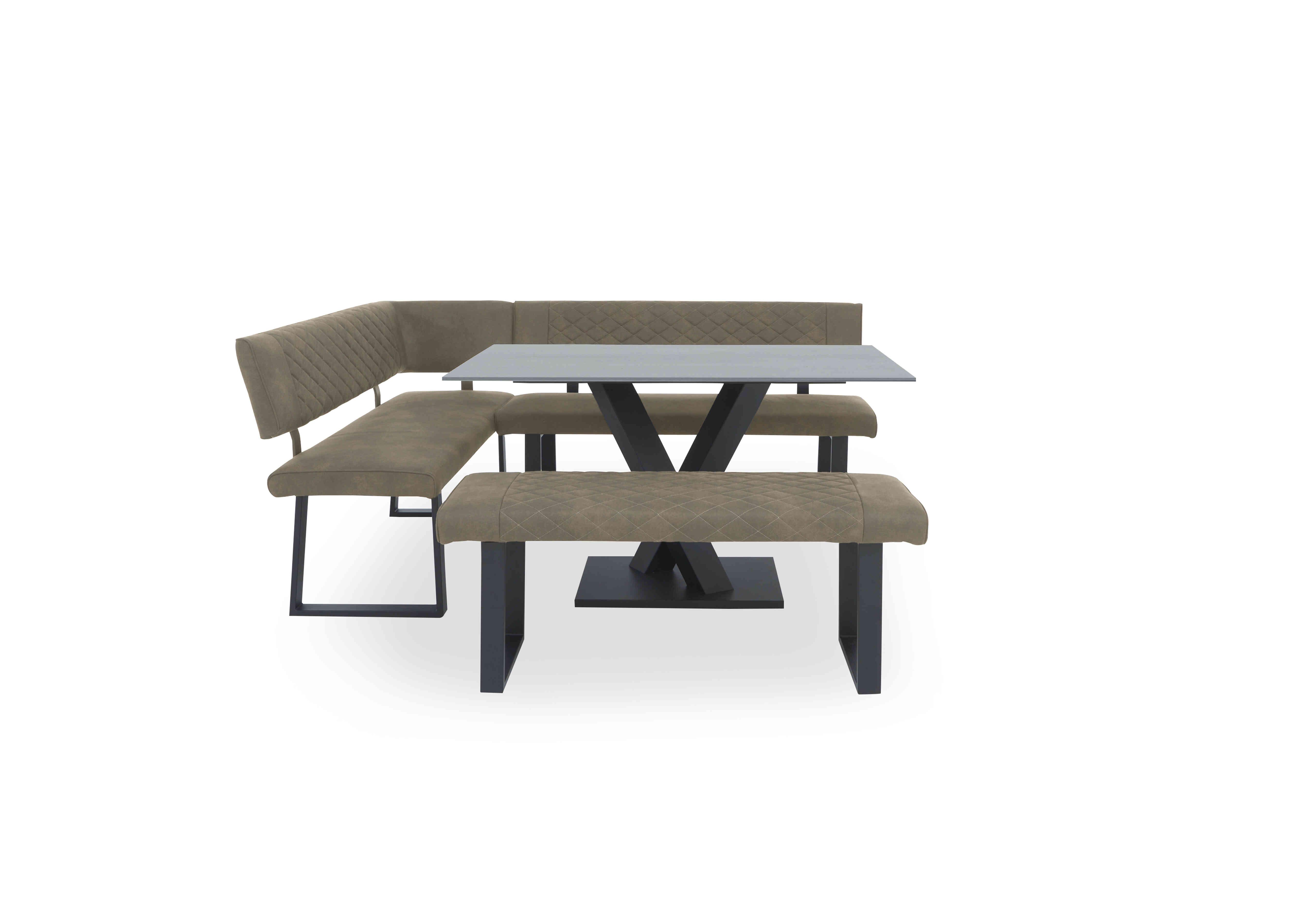 Warrior Grey Compact Fixed Dining Table with Left Hand Facing Corner Bench and Standard Bench in Grey/Taupe on Furniture Village