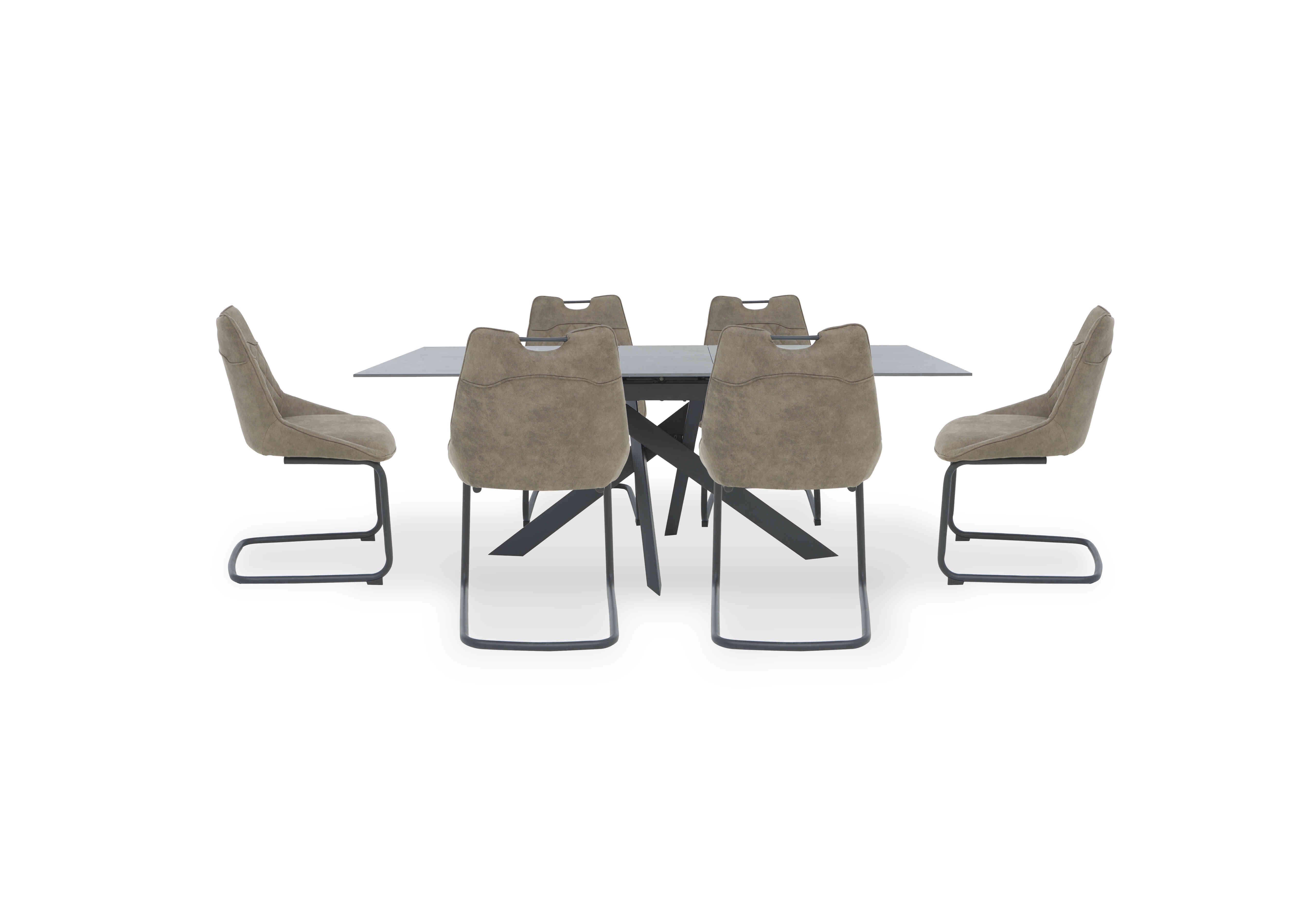Warrior Grey Extending Dining Table with 6 Cantilever Dining Chairs in Grey/Taupe on Furniture Village
