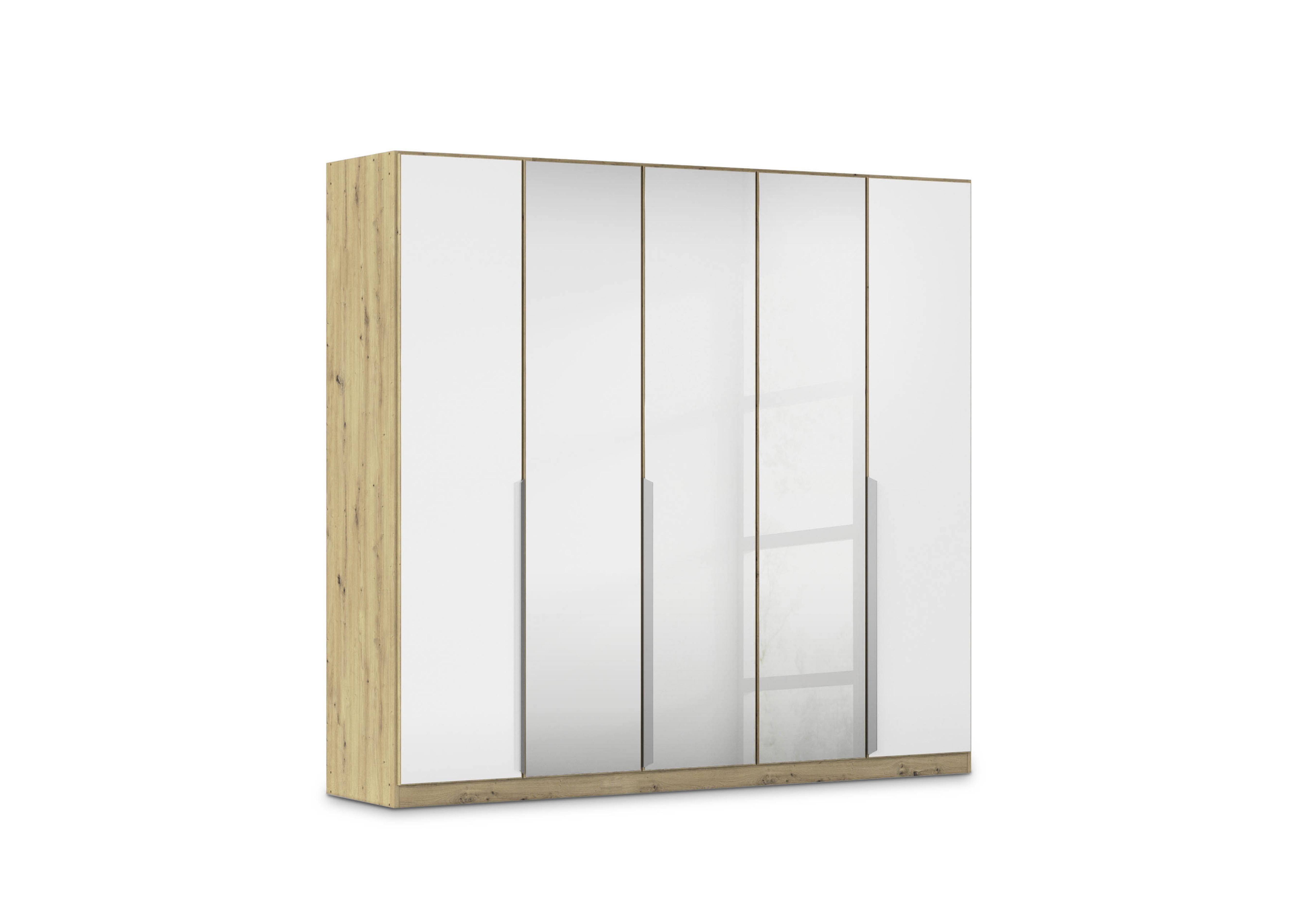 Freja 226cm 5 Door Hinged Glass Wardrobe With Mirror Doors in Ag733 White Glass on Furniture Village