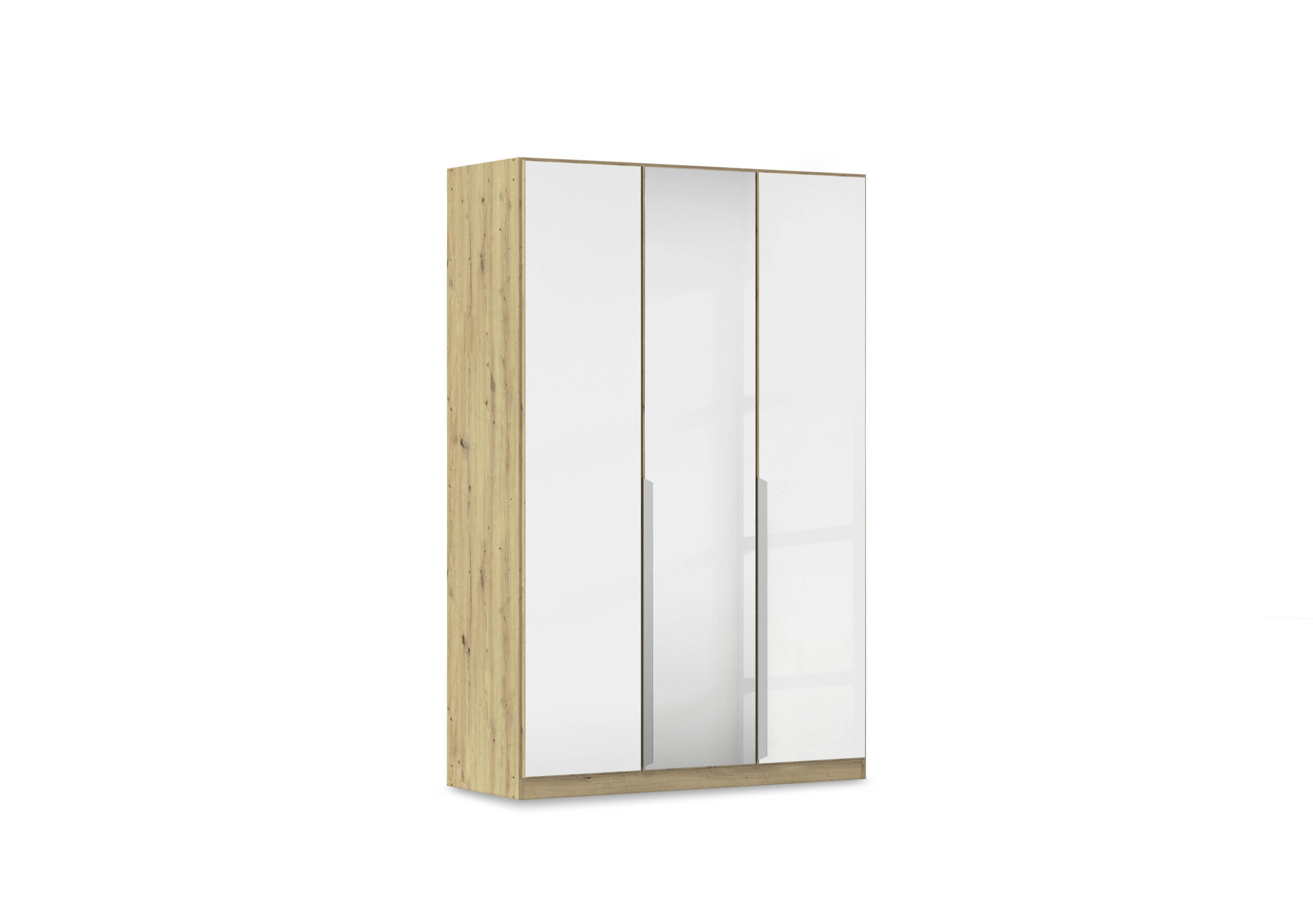 Freja 136cm 3 Door Hinged Glass Wardrobe With Mirror Door in Ag733 White Glass on Furniture Village
