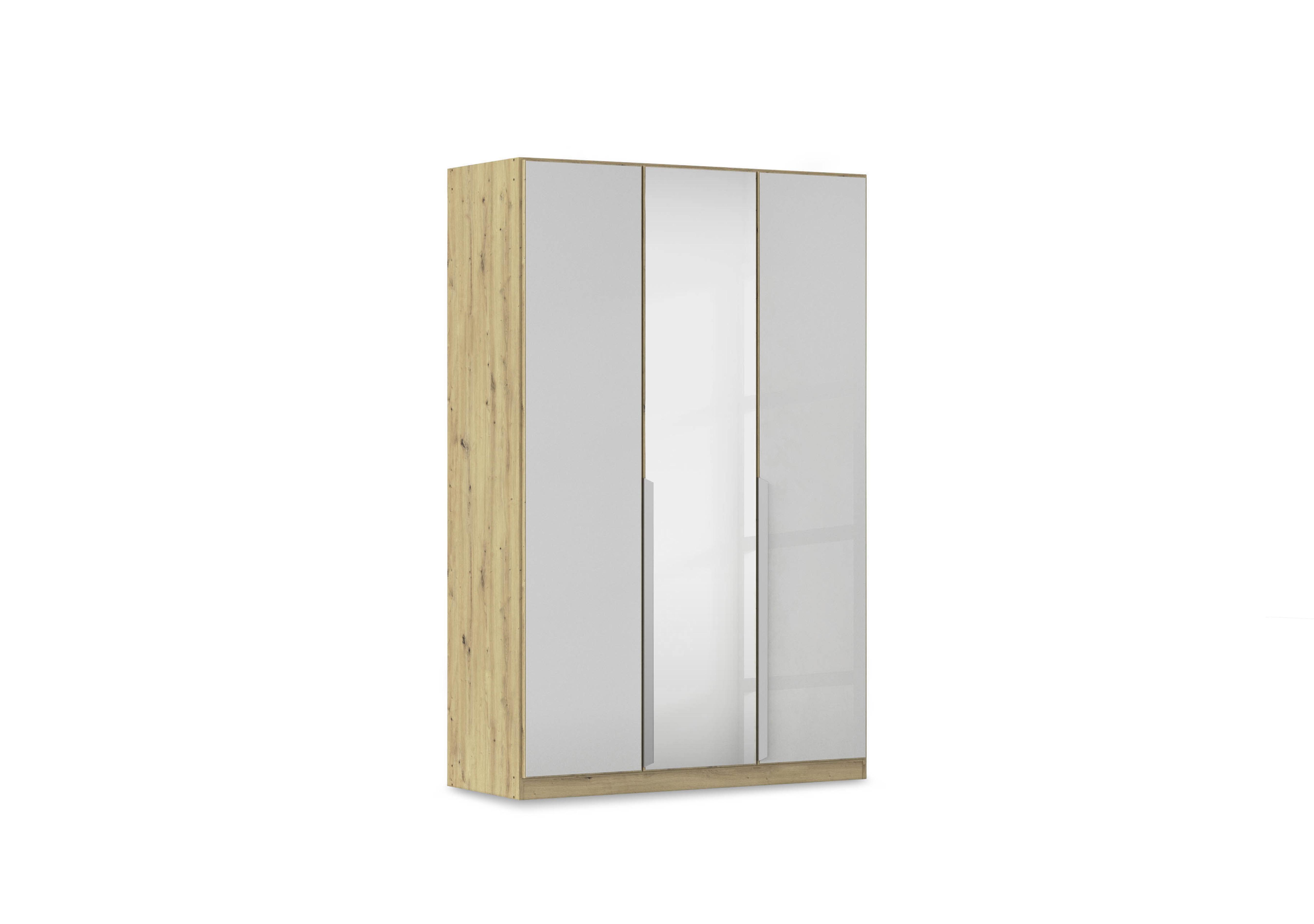 Freja 136cm 3 Door Hinged Glass Wardrobe With Mirror Door in Ag735 Silk Grey Glass on Furniture Village