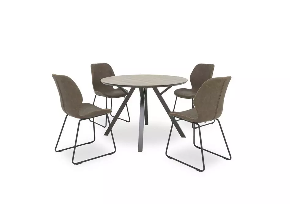 Pedro Round Dining Table with 4 Faux Leather Ski Leg Dining Chairs