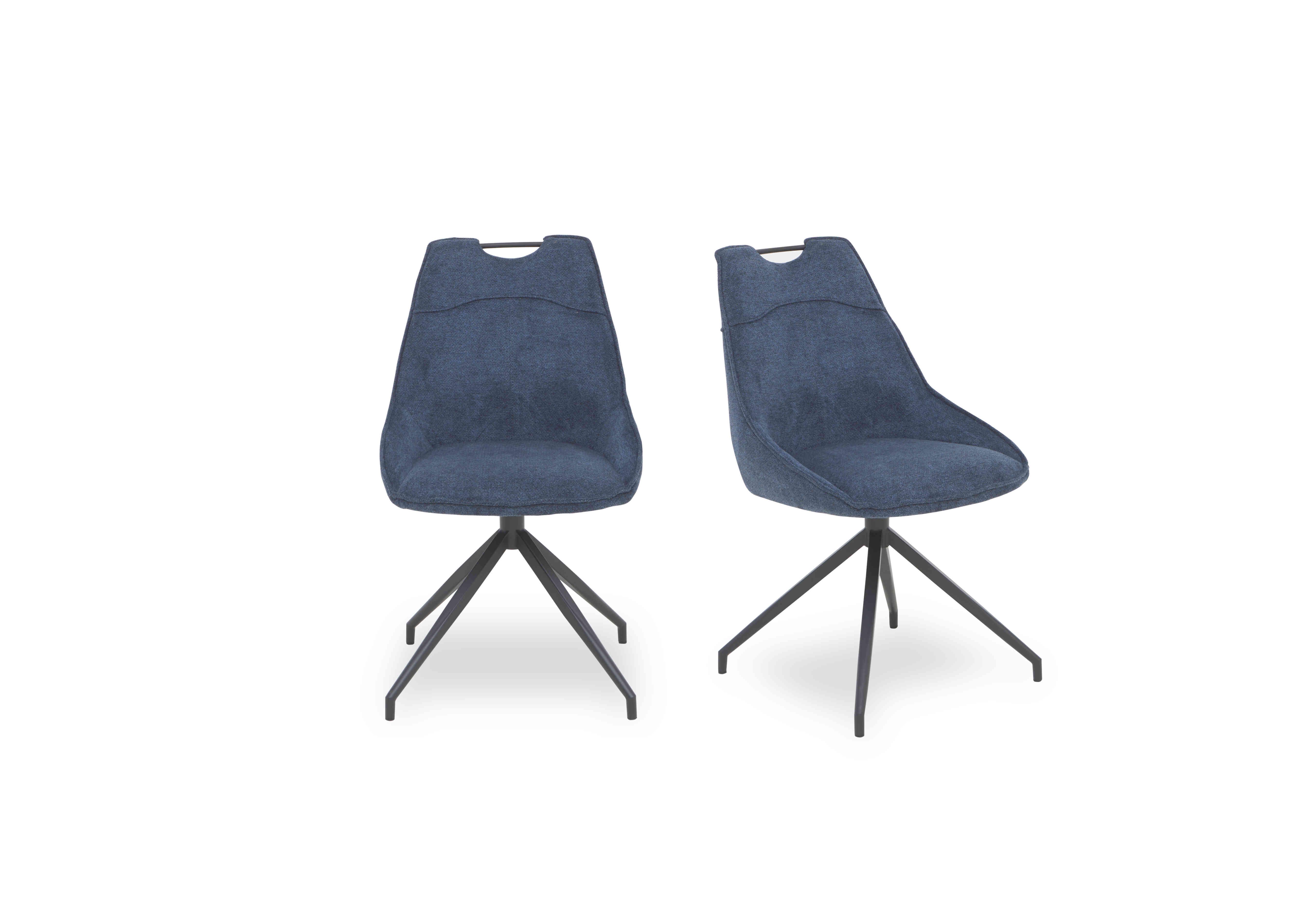 Pedro Pair of Fabric Swivel Dining Chairs in Blue on Furniture Village