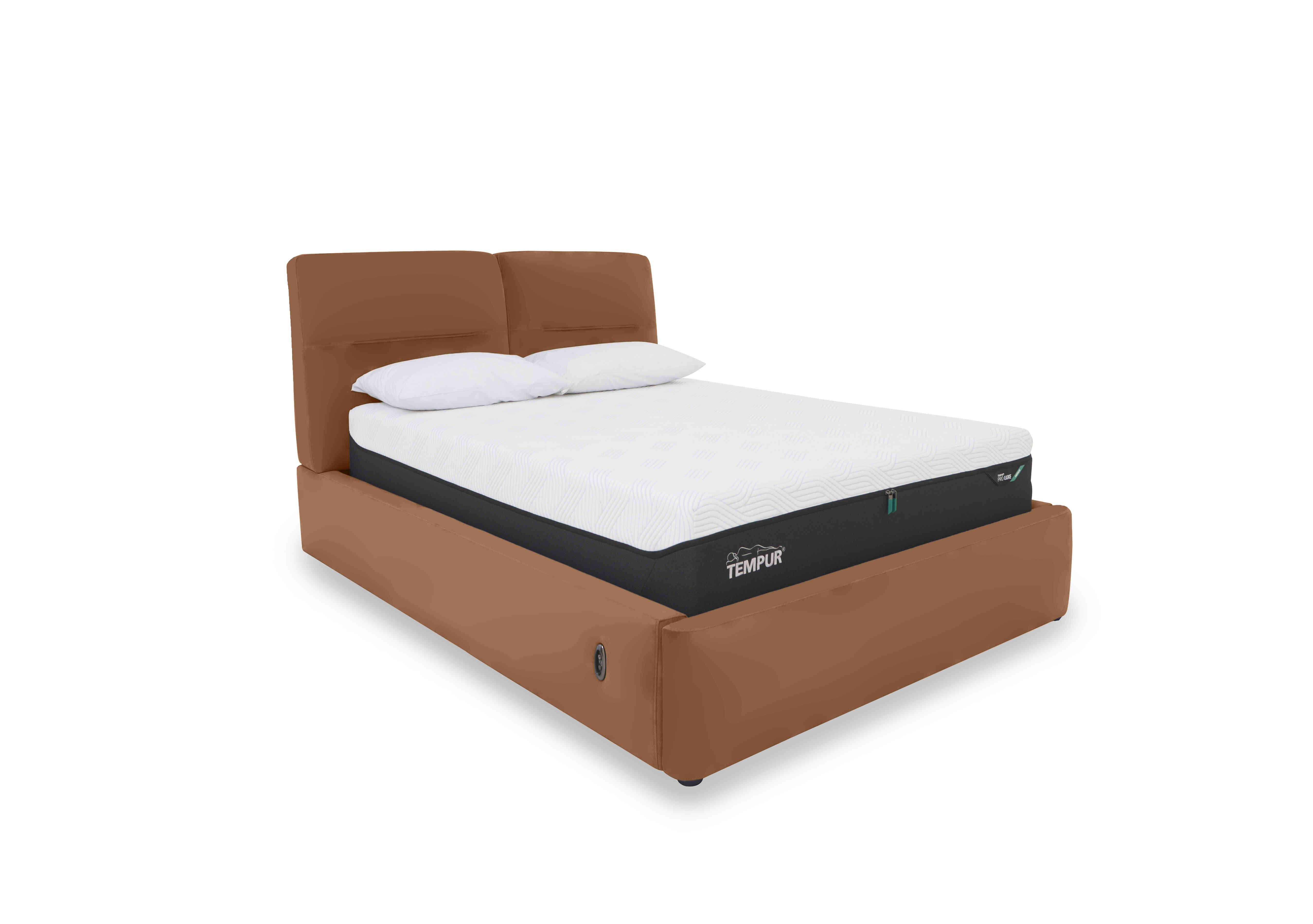 Stark Leather Electric Ottoman Bed Frame in Hw-602b Pecan Brown on Furniture Village