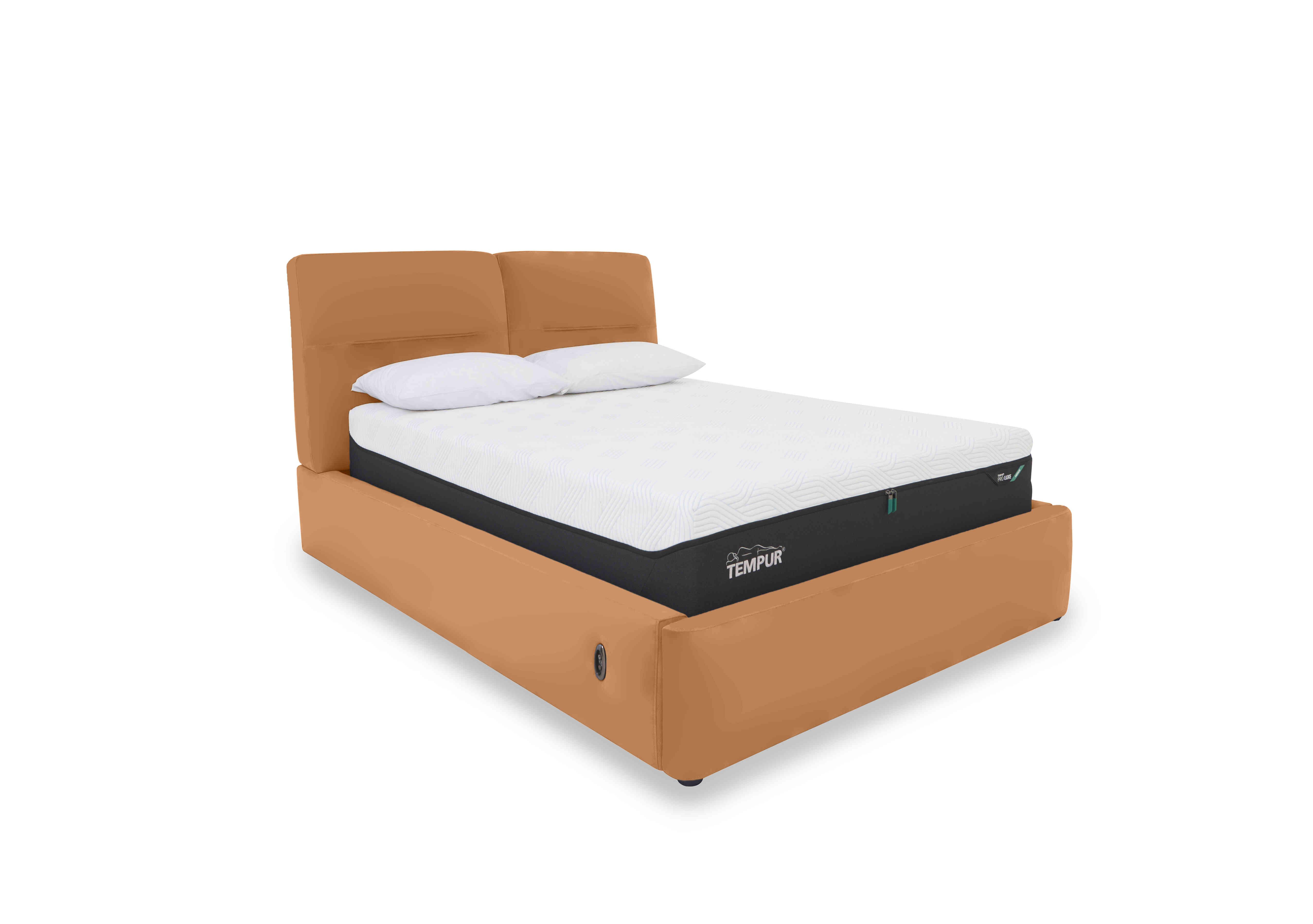 Stark Leather Electric Ottoman Bed Frame in Nc-335e Honey Yellow on Furniture Village