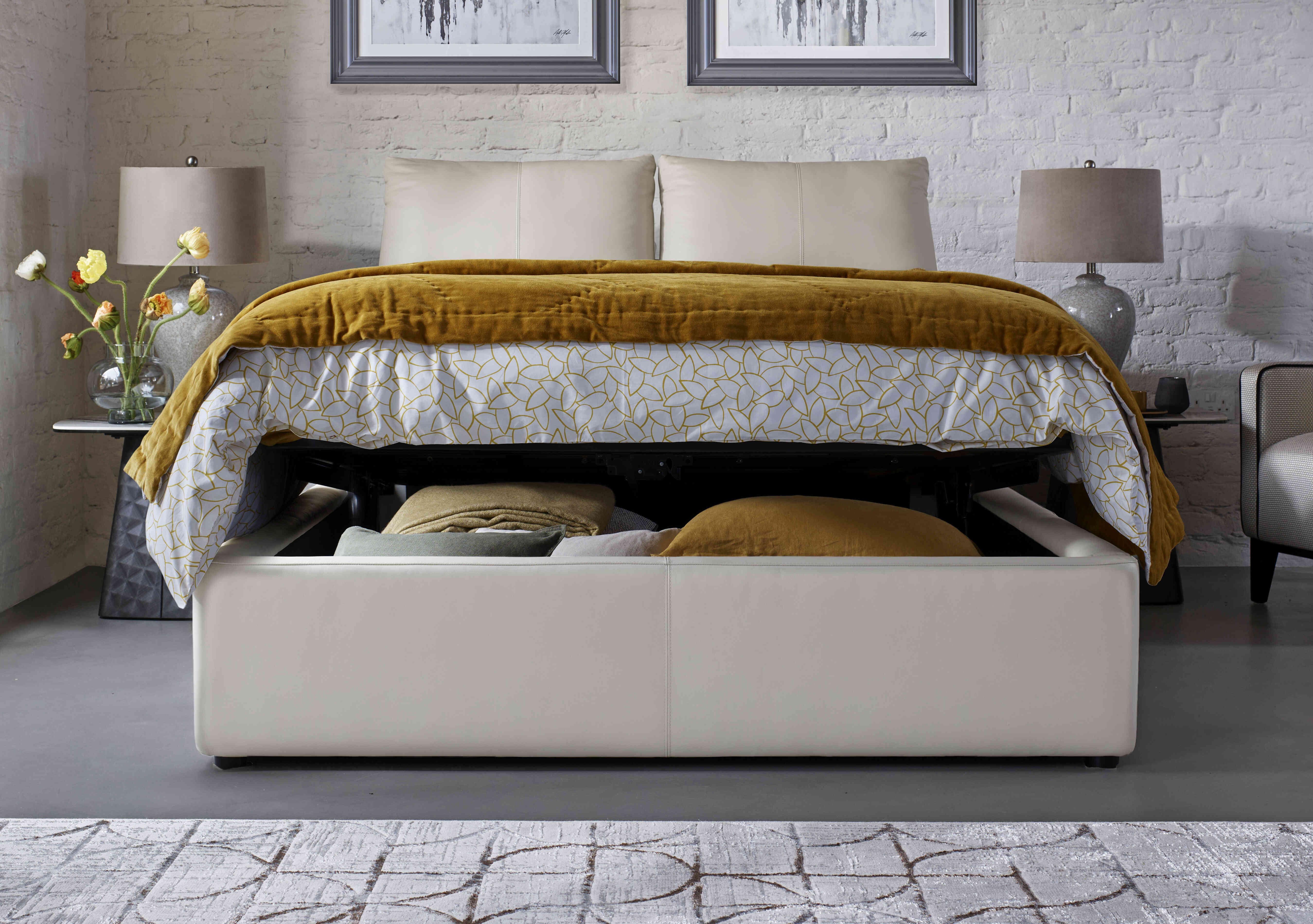 Tyrell Leather Electric Ottoman Bed Frame in  on Furniture Village