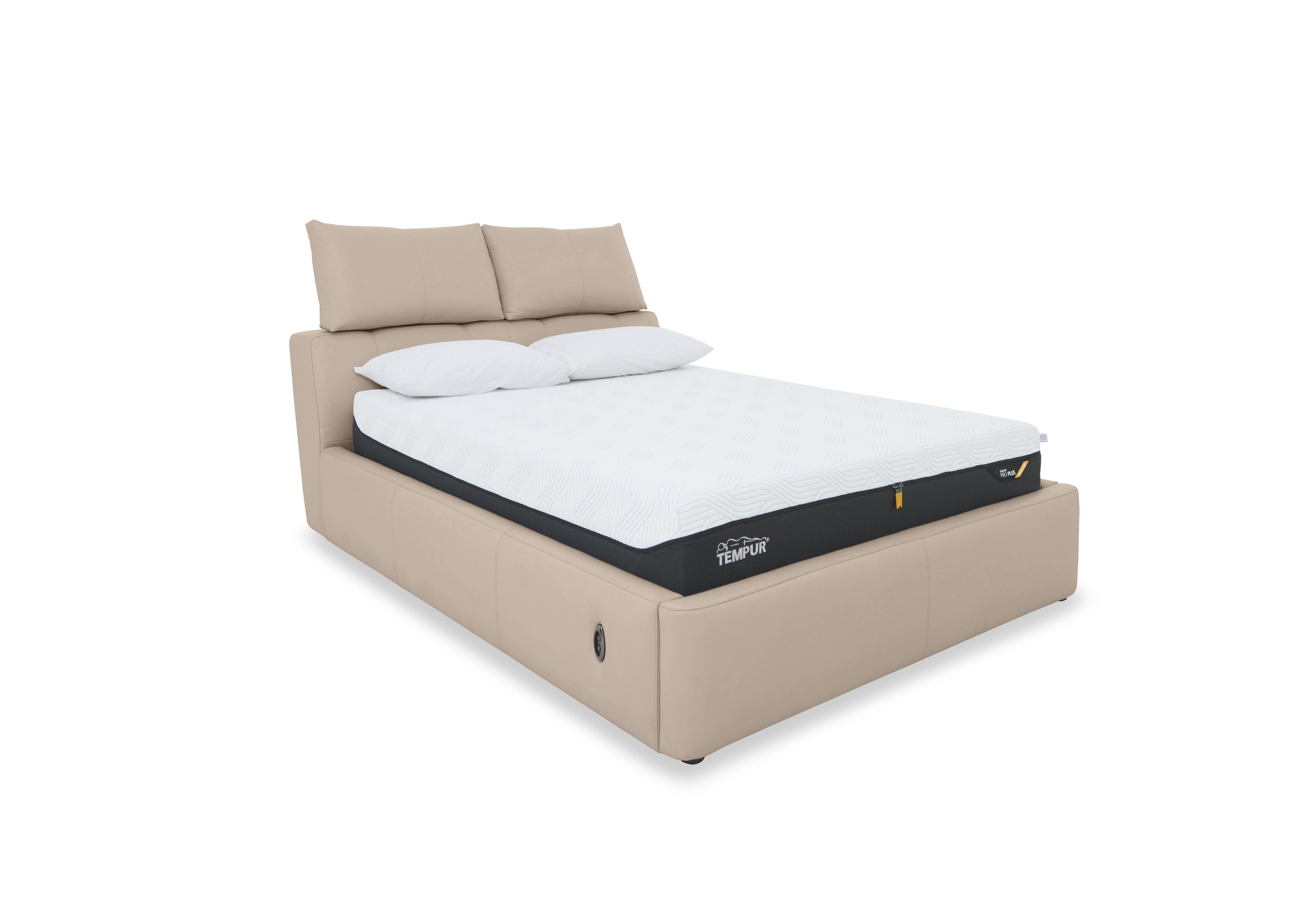 Tyrell Leather Electric Ottoman Bed Frame in Bv-039c Pebble on Furniture Village