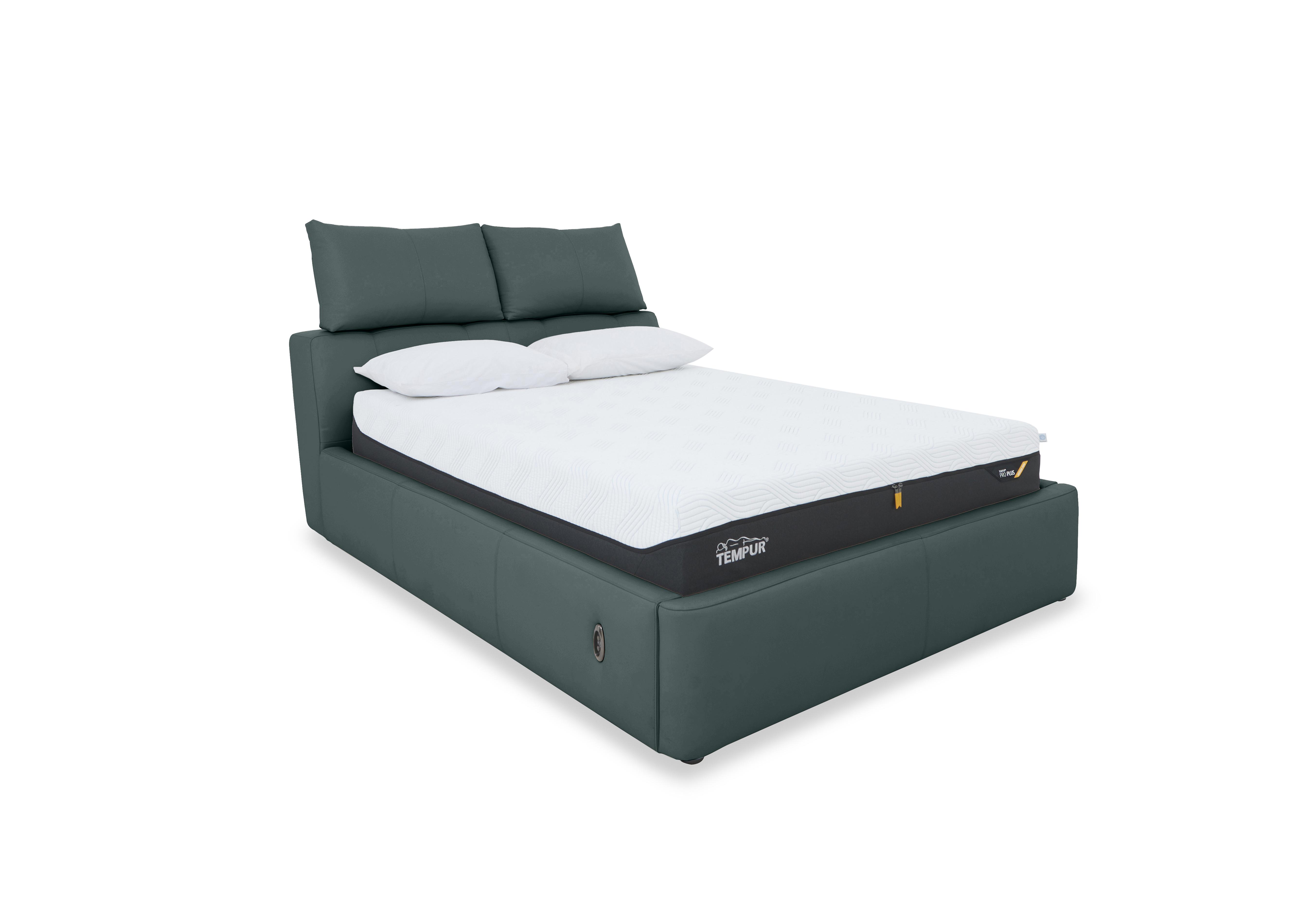 Tyrell Leather Electric Ottoman Bed Frame in Bv-301e Lake Green on Furniture Village