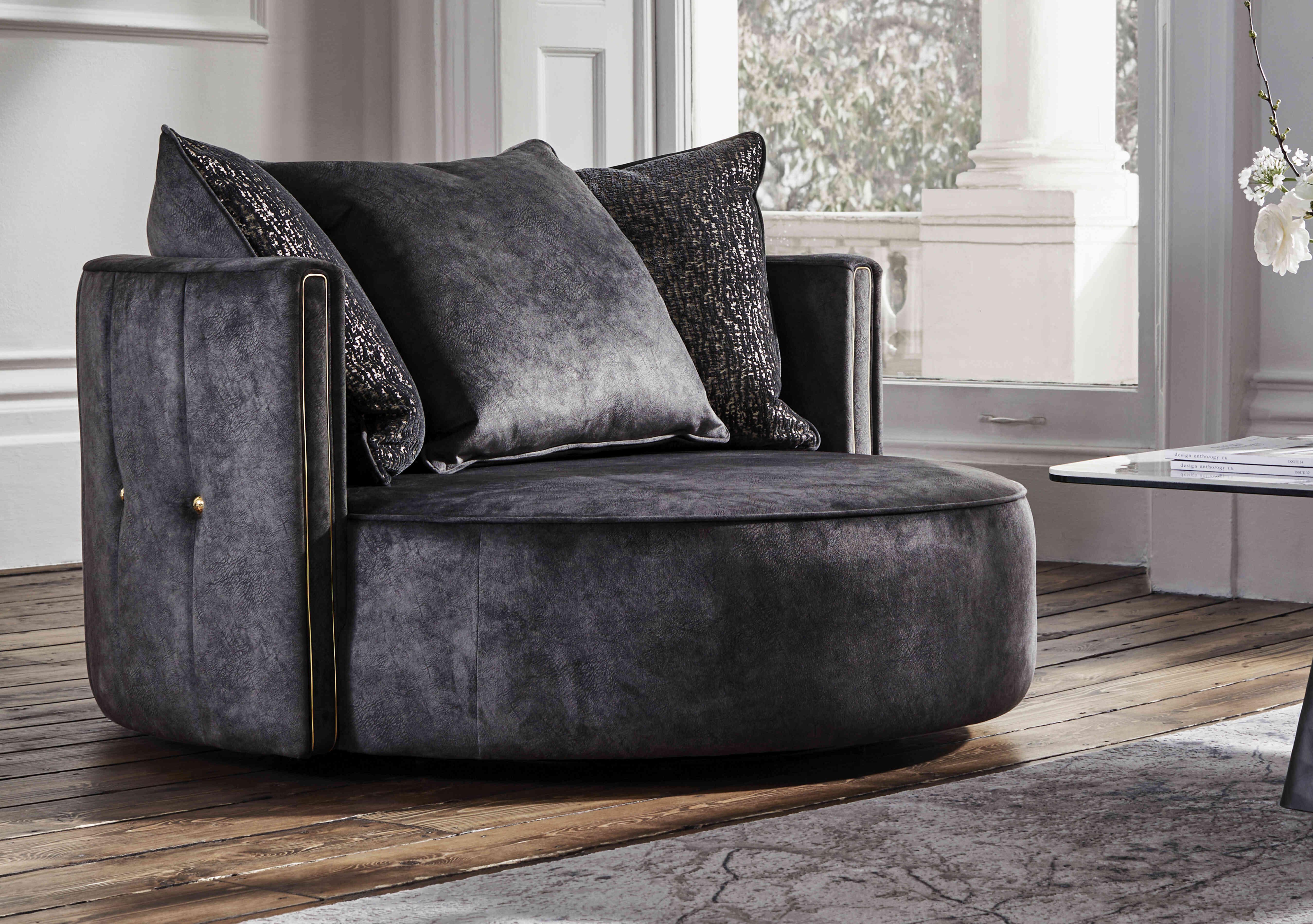 Ariana Large Fabric Swivel Chair in  on Furniture Village