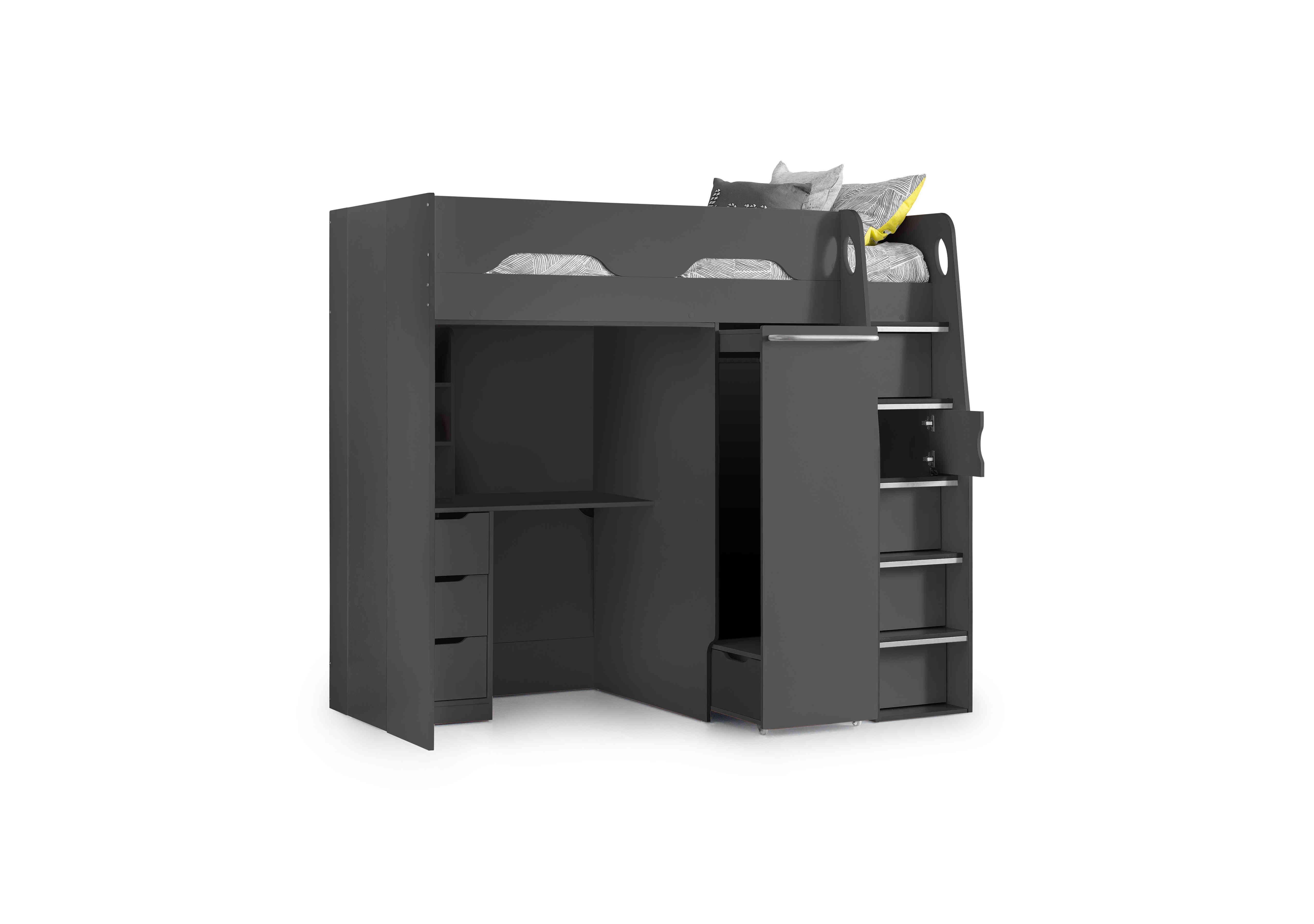 Bjorn High Sleeper with Desk and Storage in Anthracite on Furniture Village