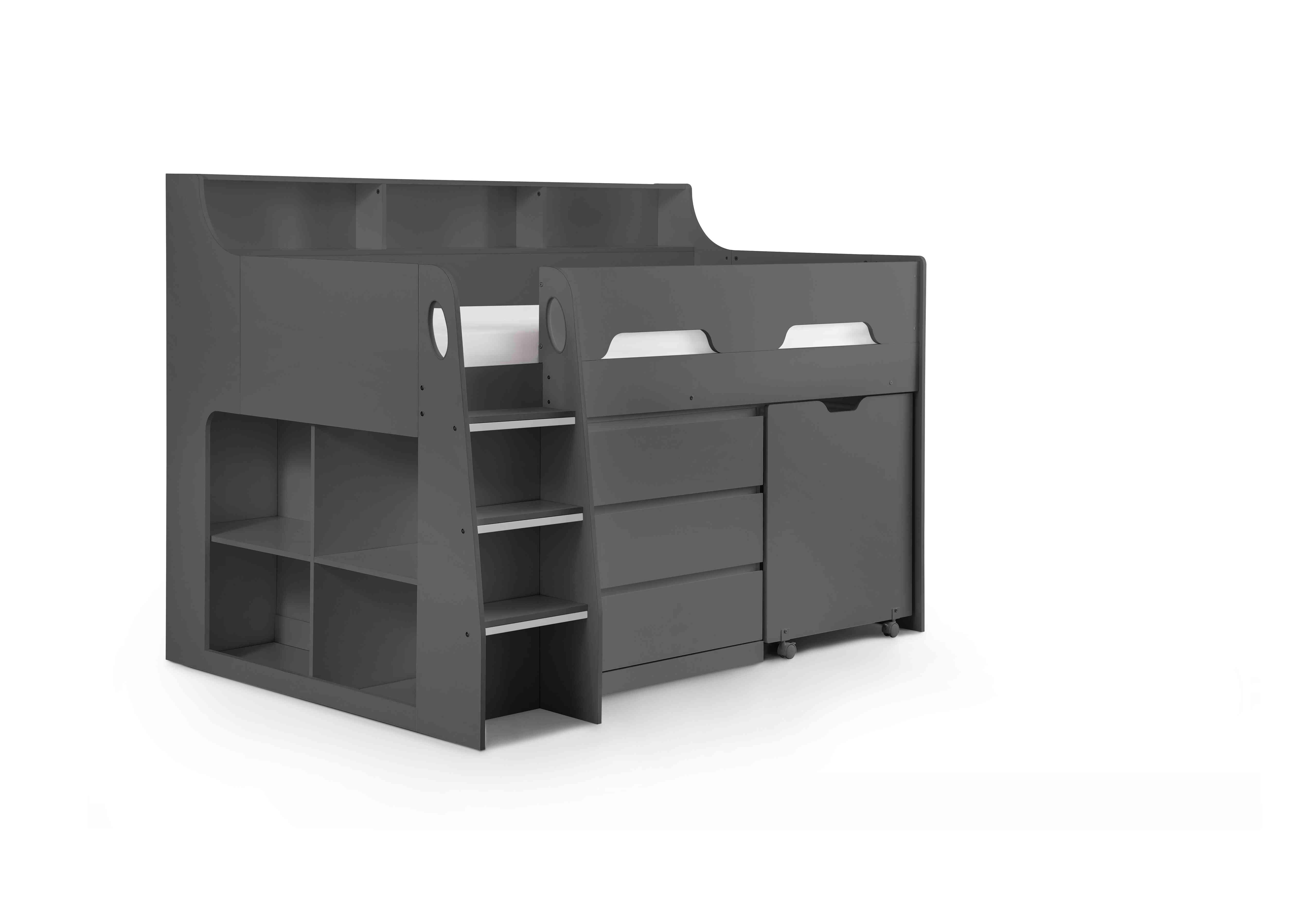 Bjorn Mid Sleeper with Desk and Storage in Anthracite on Furniture Village