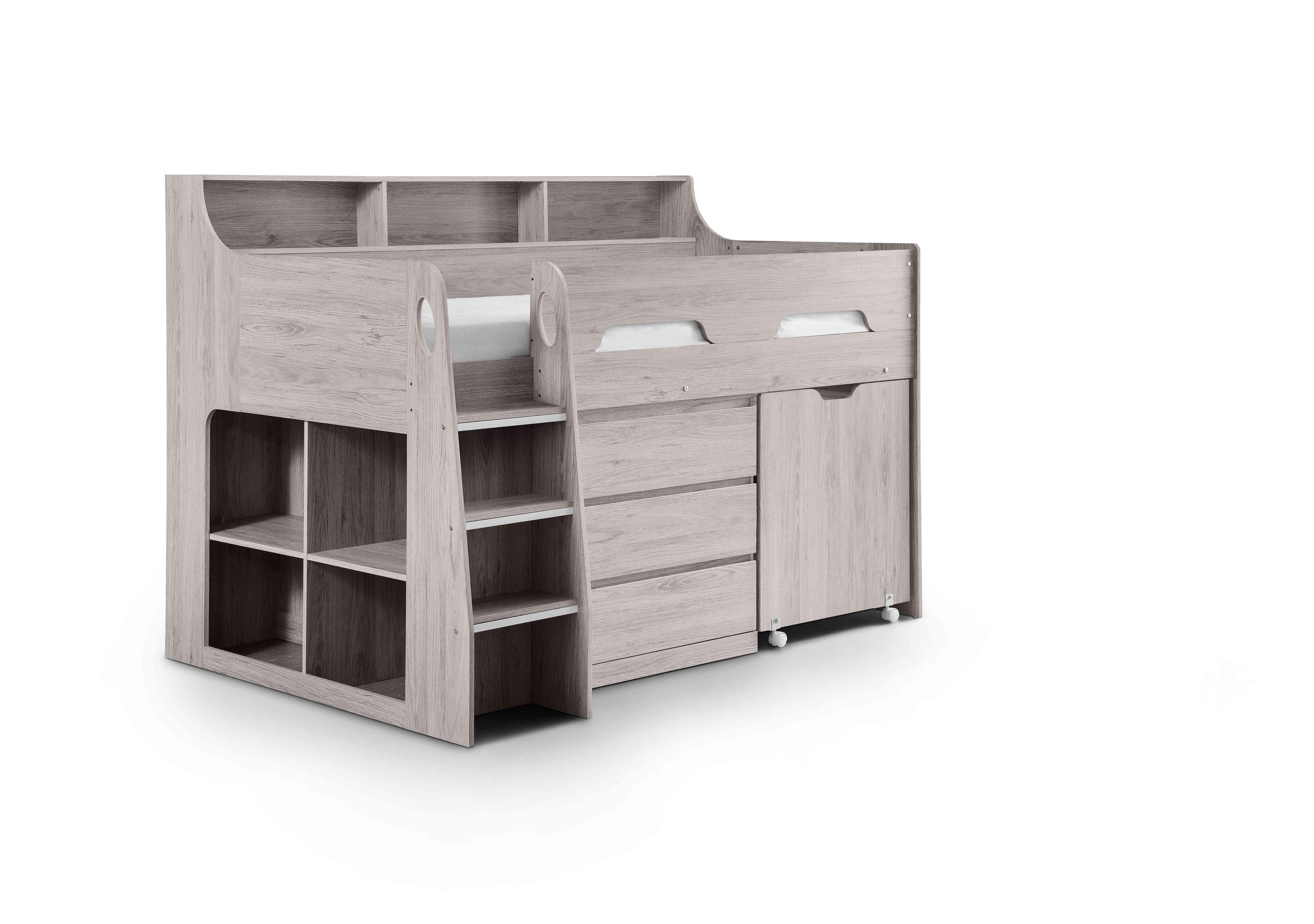 Bjorn Mid Sleeper with Desk and Storage in Grey Oak on Furniture Village