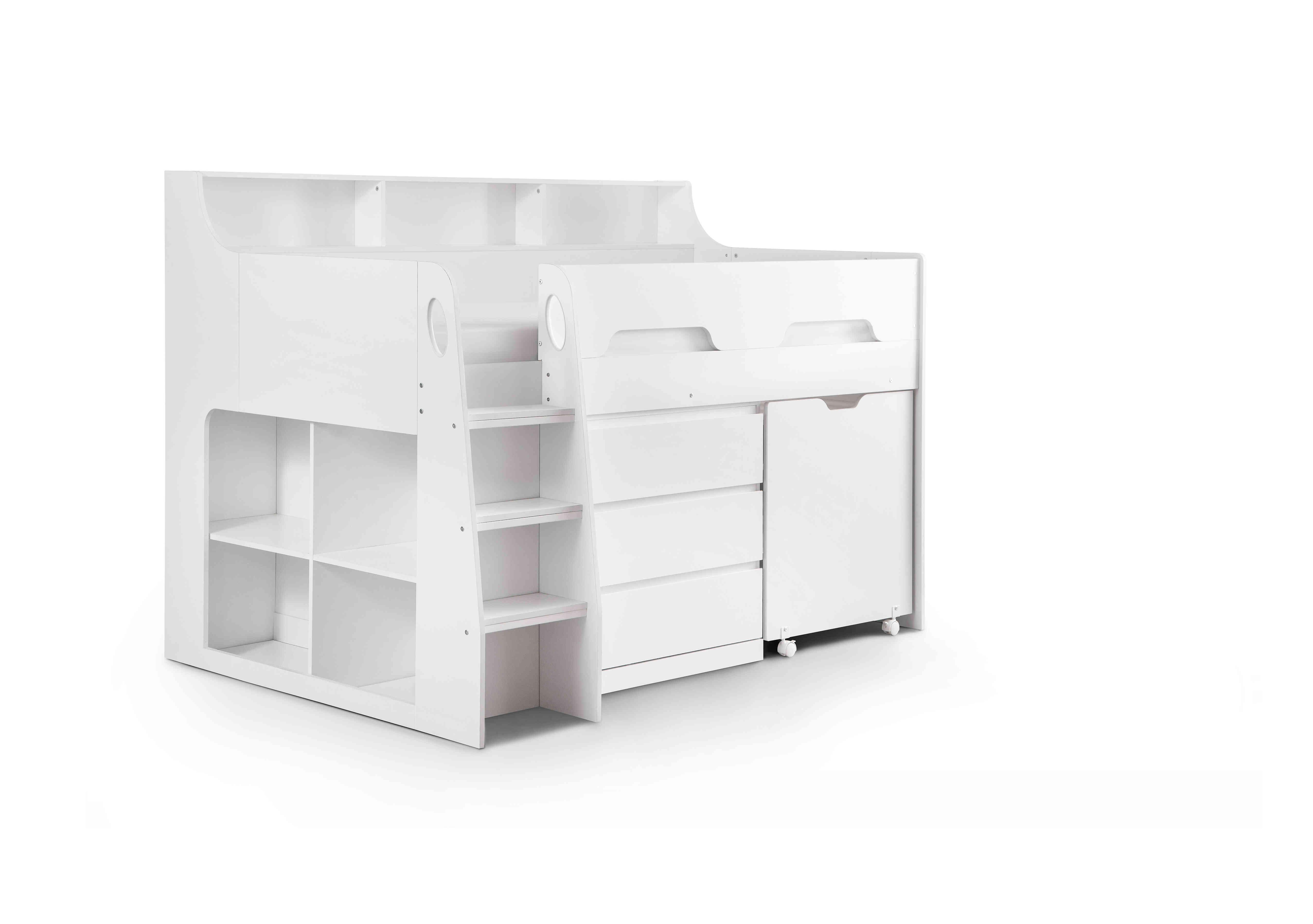 Bjorn Mid Sleeper with Desk and Storage in Pure White on Furniture Village