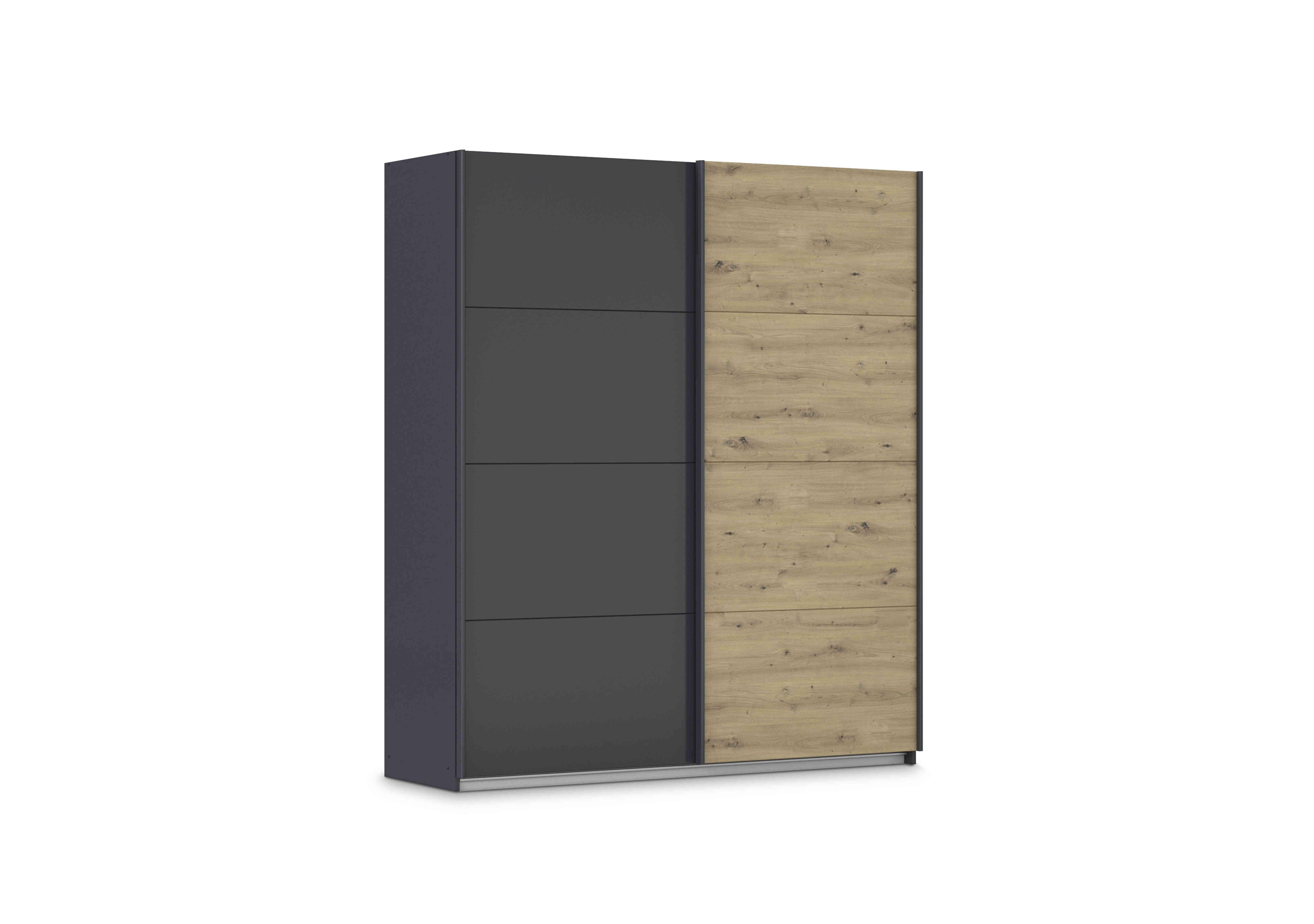 Leon 181cm 2 Door Sliding Decor Wardrobe in Ag723 Artisan Oak-Metallic Gry on Furniture Village