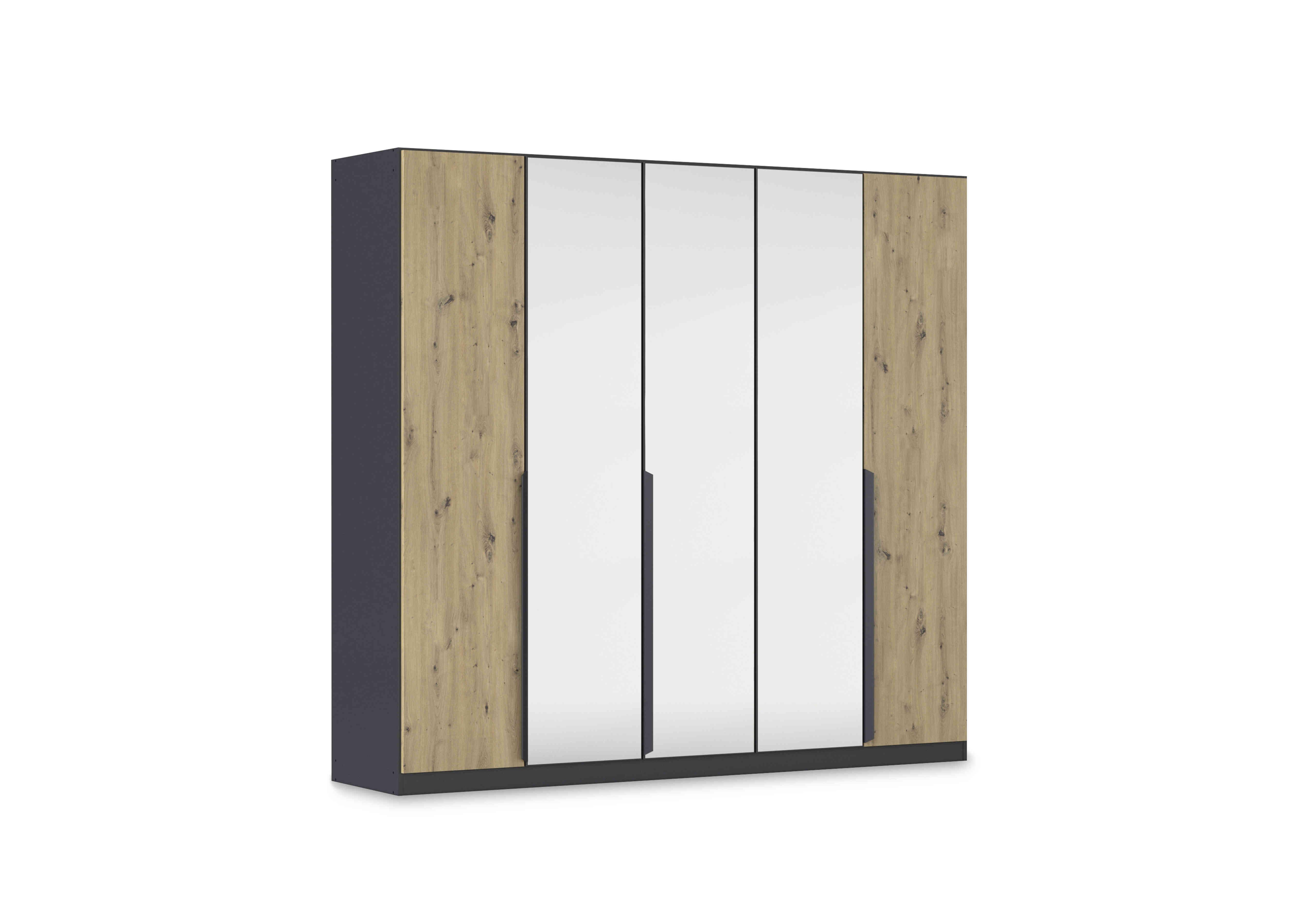 Leon 226cm 5 Door Hinged Décor Wardrobe with Mirror Doors in Ag730 Artisan Oak-Mirror on Furniture Village