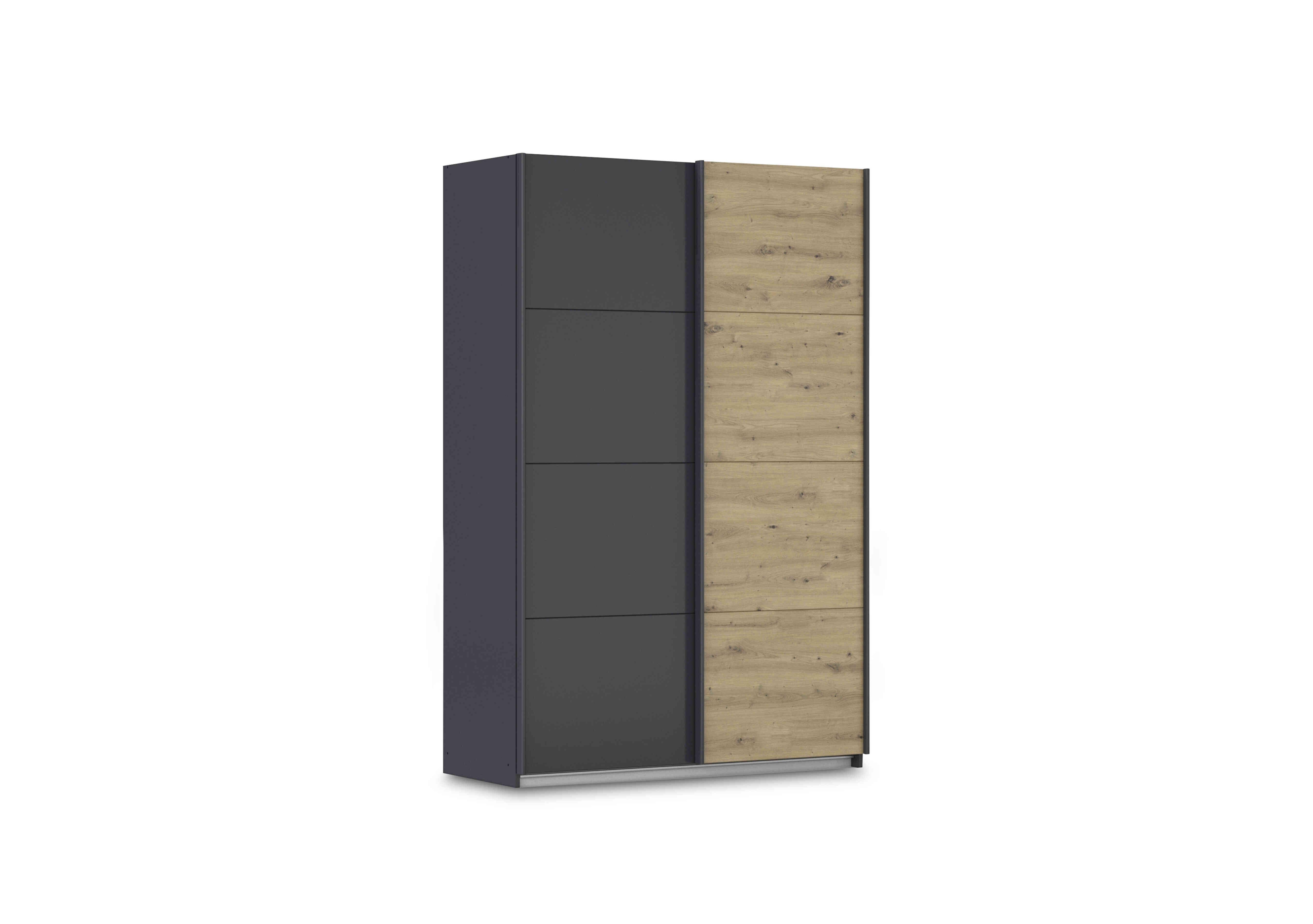 Leon 136cm 2 Door Sliding Decor Wardrobe in Ag723 Artisan Oak-Metallic Gry on Furniture Village