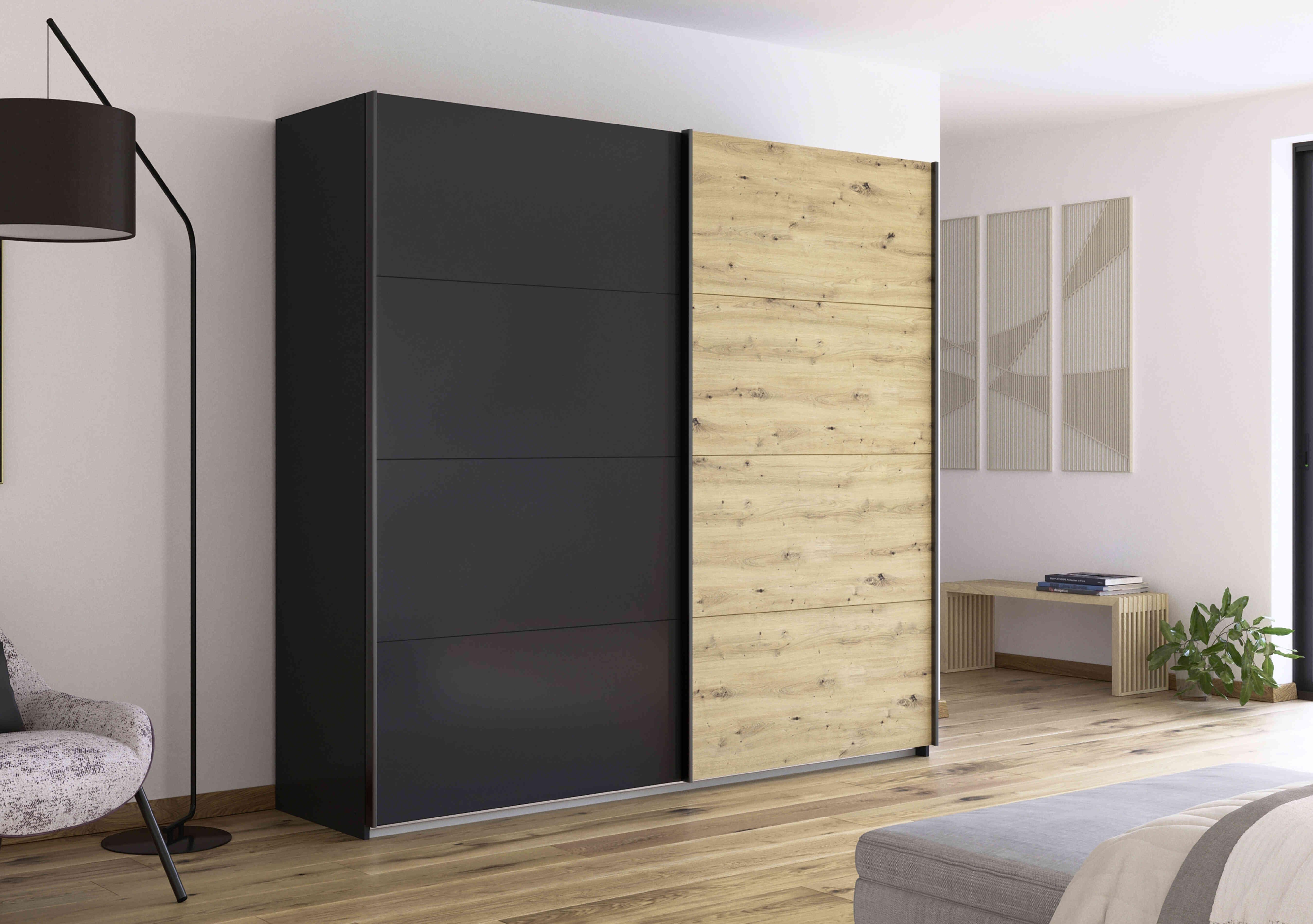 Leon 226cm 2 Door Sliding Decor Wardrobe in  on Furniture Village