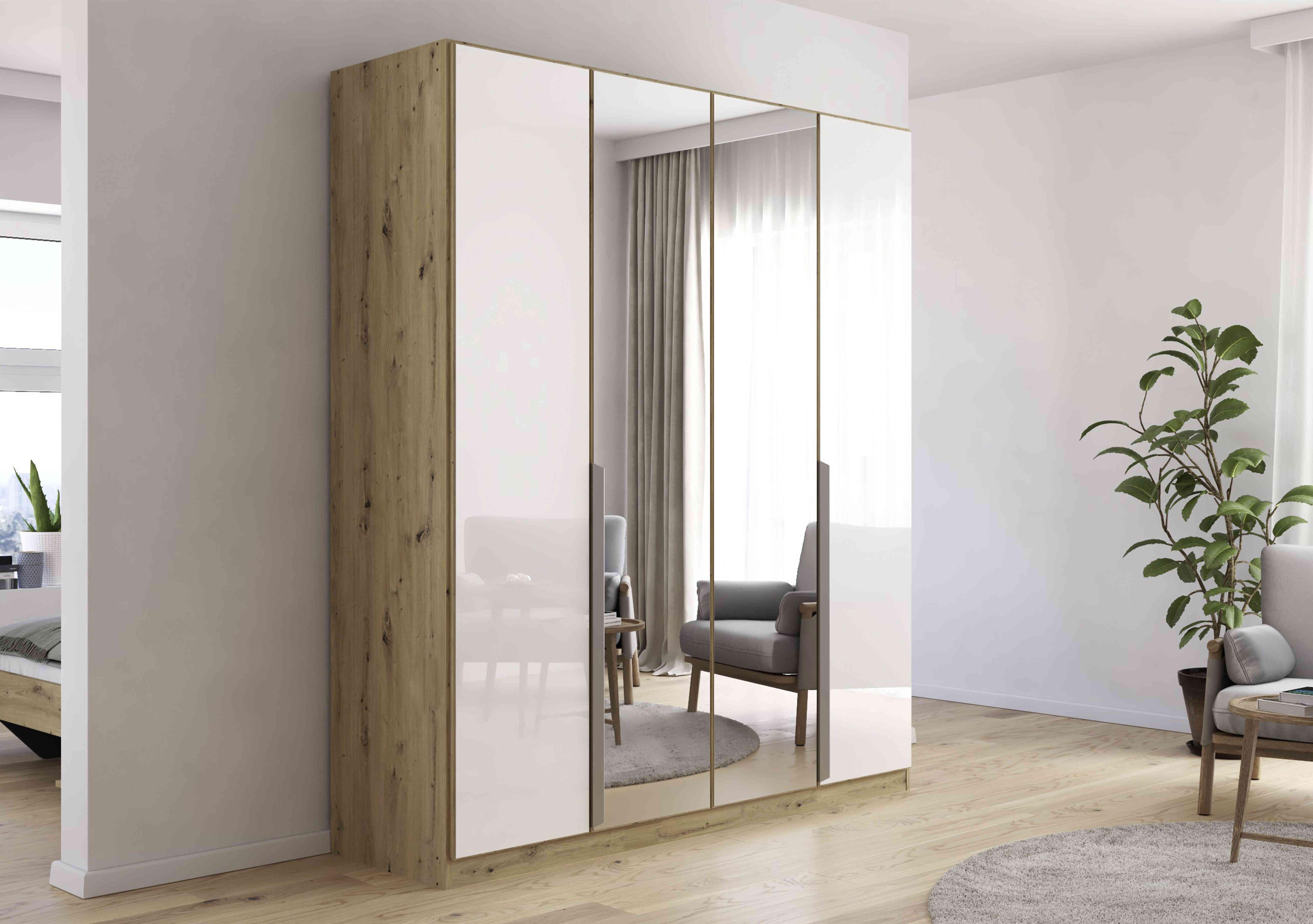 Freja 181cm 4 Door Hinged Glass Wardrobe With Mirror Doors in  on Furniture Village