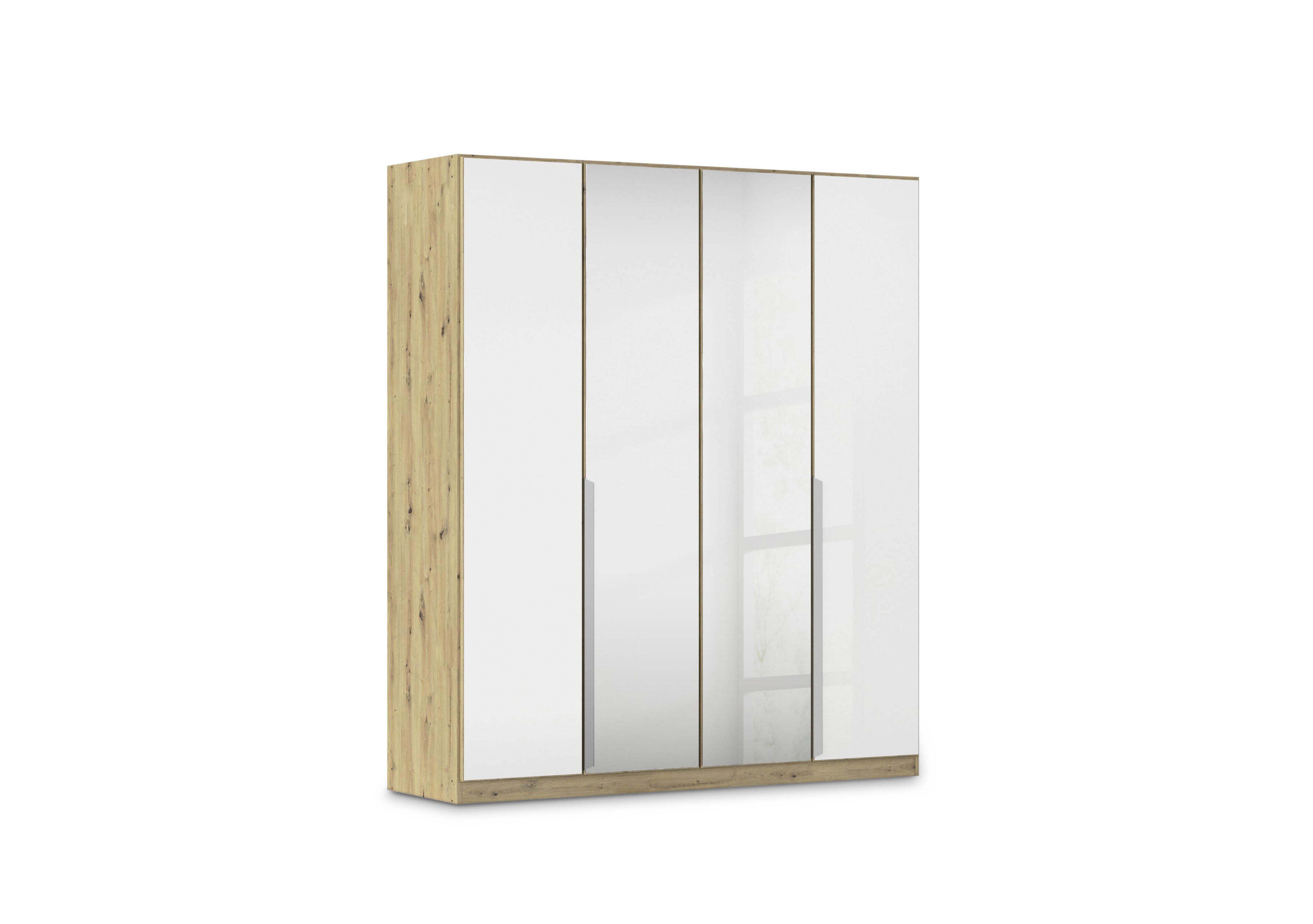 Freja 181cm 4 Door Hinged Glass Wardrobe With Mirror Doors in Ag733 White Glass on Furniture Village