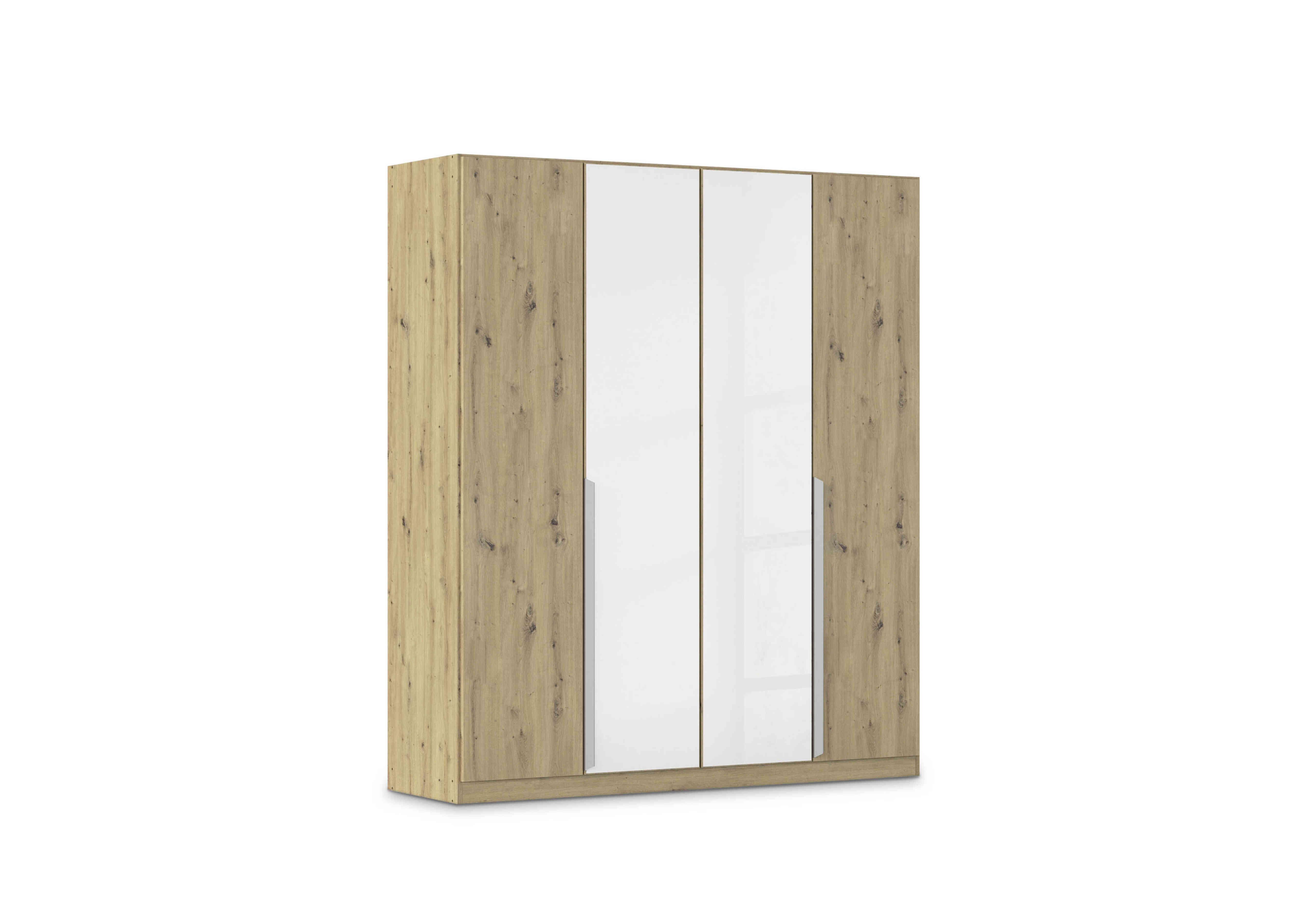 Freja 181cm 4 Door Hinged Decor Wardrobe With Glass Doors in Ag734 Artisan Oak/White Gls on Furniture Village