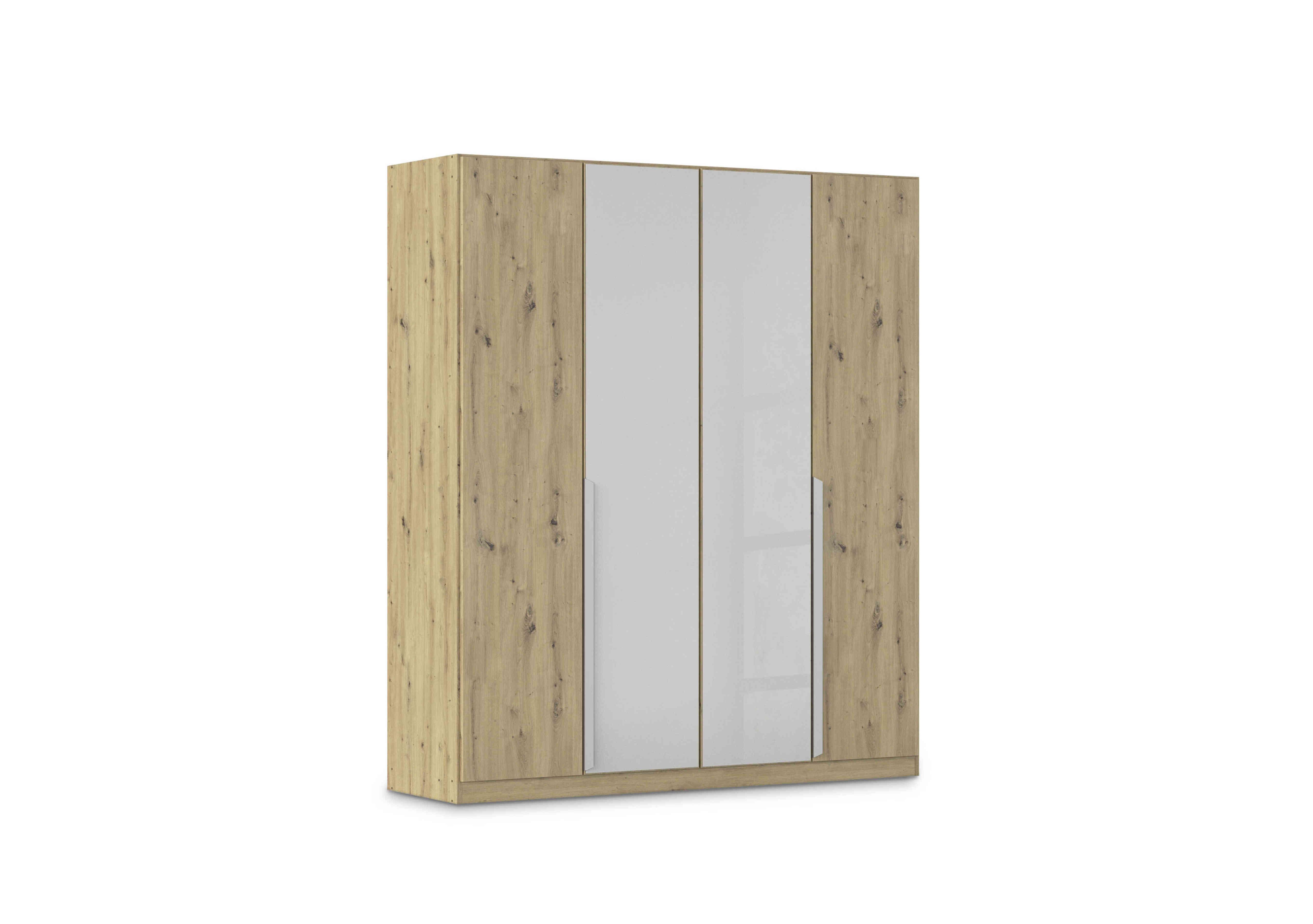 Freja 181cm 4 Door Hinged Decor Wardrobe With Glass Doors in Ag736 Artisan Oak/Silk Grey Gl on Furniture Village