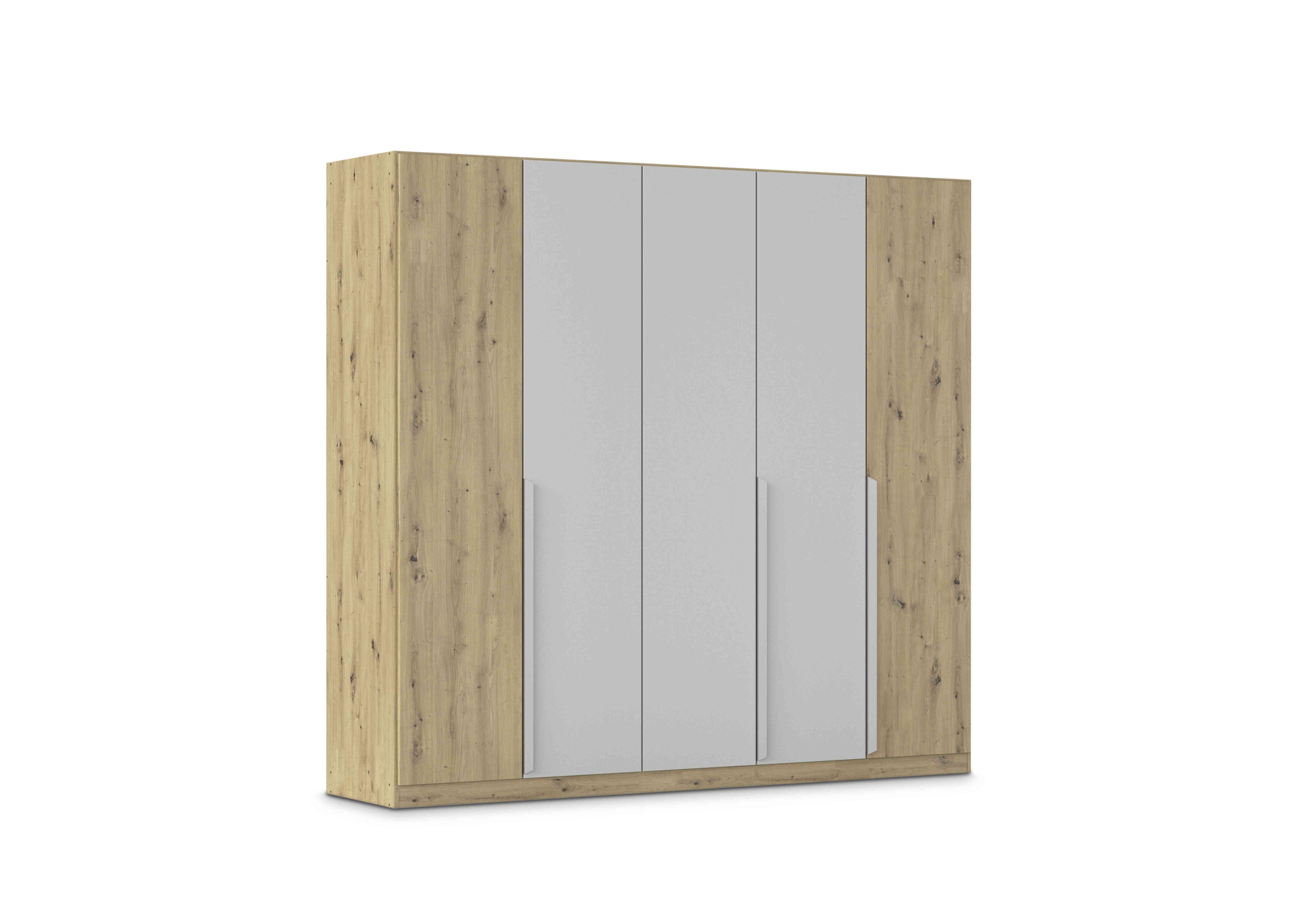 Freja 226cm 5 Door Hinged Two Toned Wardrobe in Ag745 Artisan Oak/ Silk Grey on Furniture Village