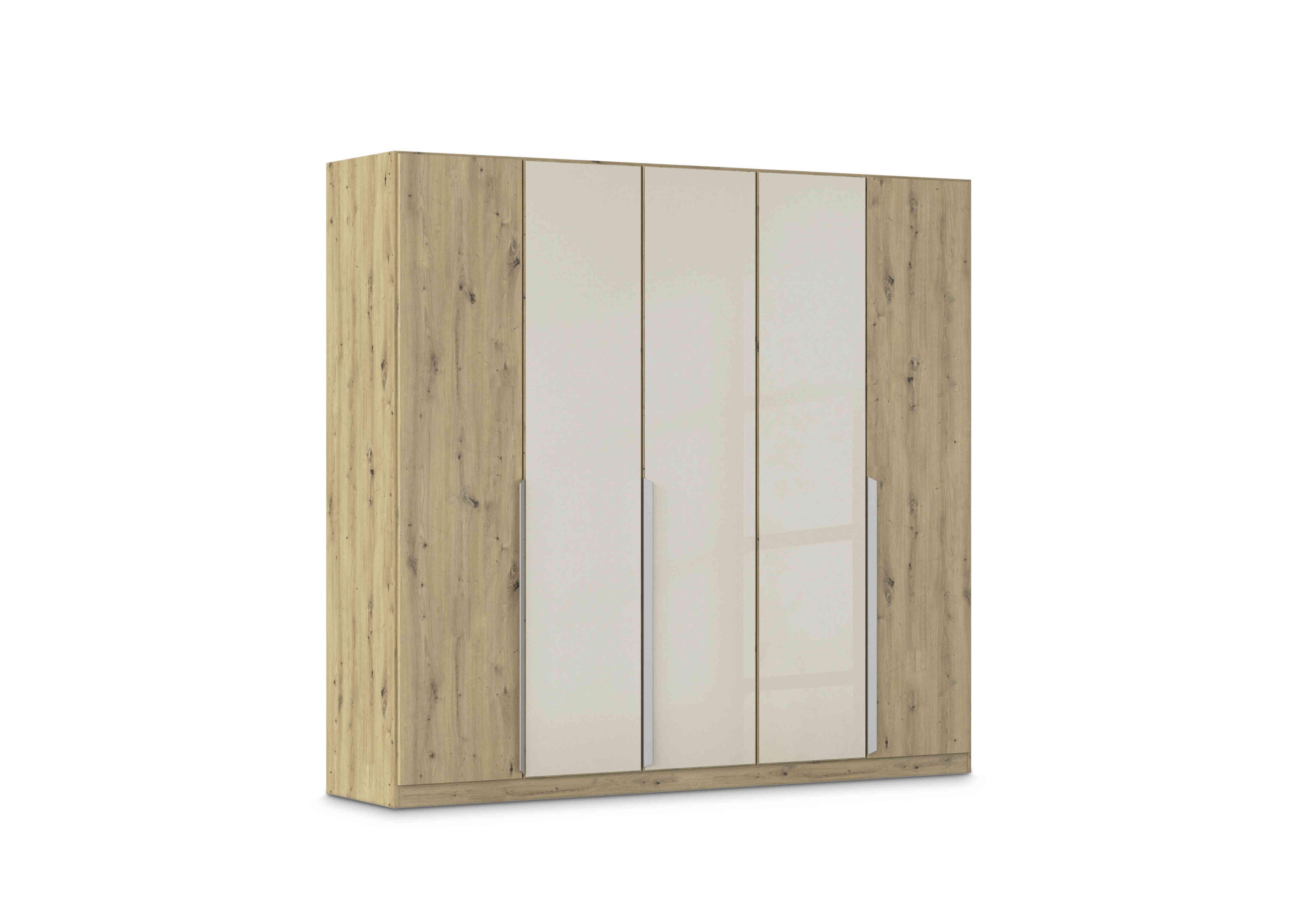 Freja 226cm 5 Door Hinged Decor Wardrobe With Glass Doors in Ag732 Artisan Oak/Champgn Gls on Furniture Village