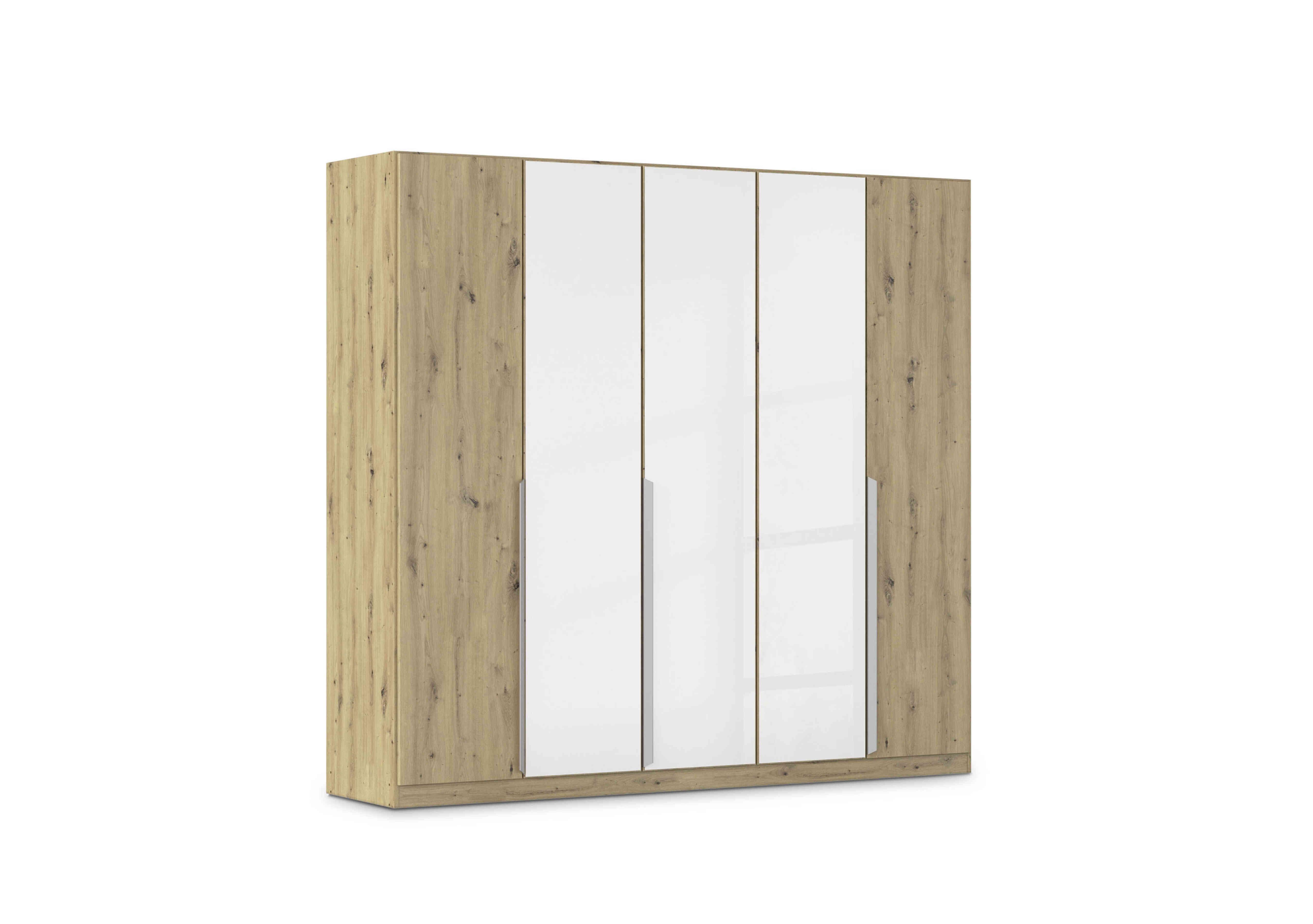 Freja 226cm 5 Door Hinged Decor Wardrobe With Glass Doors in Ag734 Artisan Oak/White Gls on Furniture Village