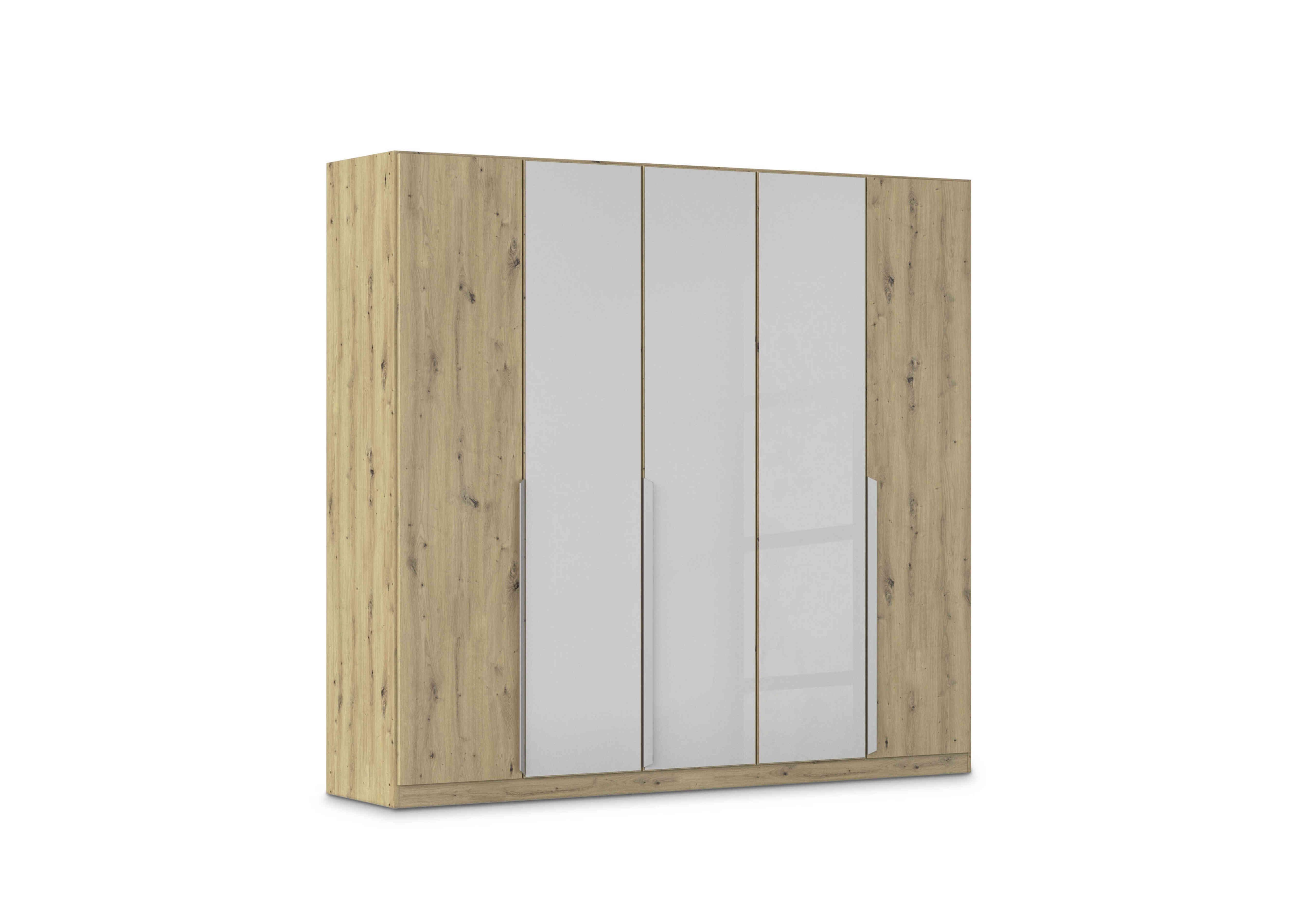Freja 226cm 5 Door Hinged Decor Wardrobe With Glass Doors in Ag736 Artisan Oak/Silk Grey Gl on Furniture Village