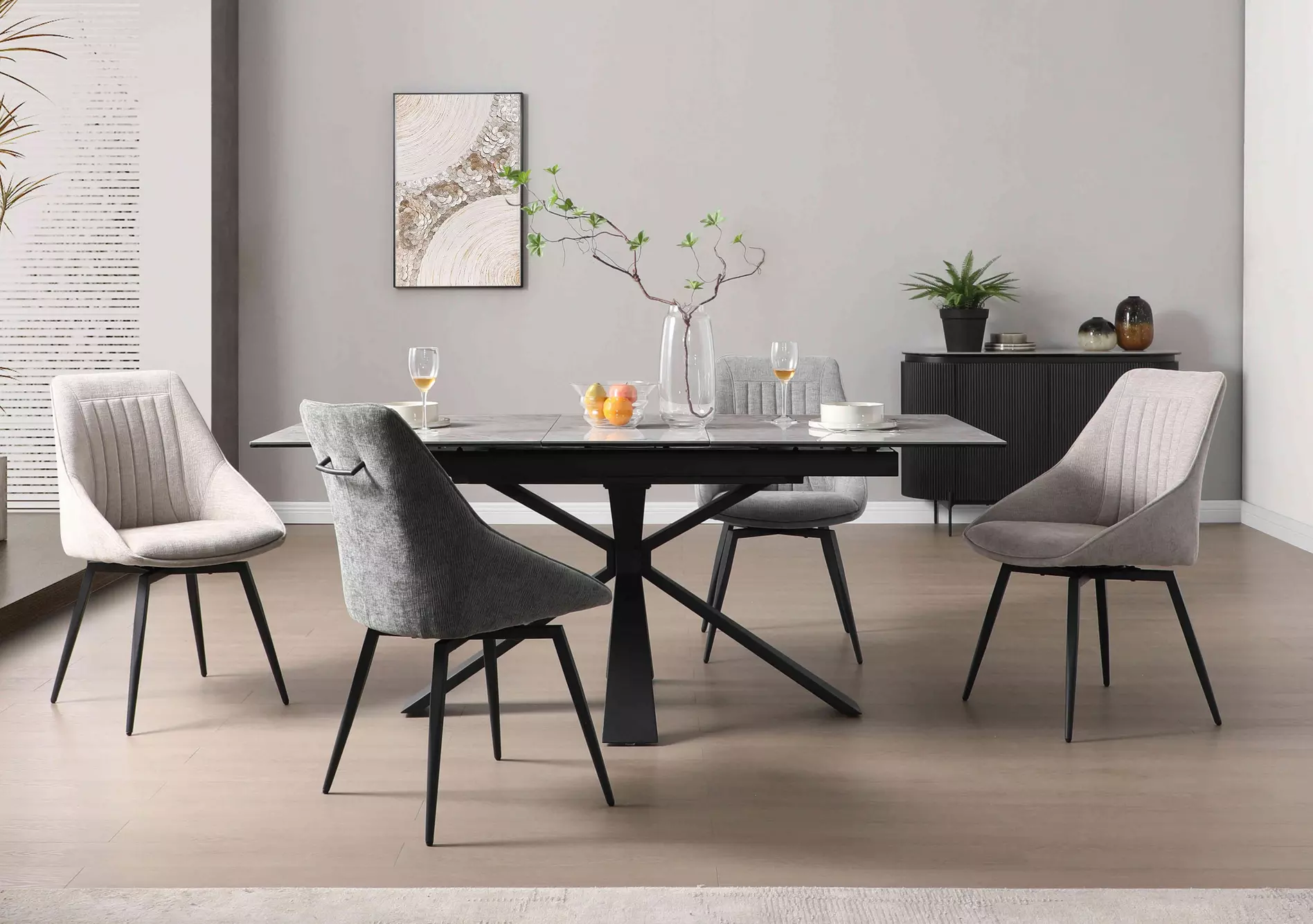 Crete Small Extending Dining Table and 4 Swivel Dining Chairs