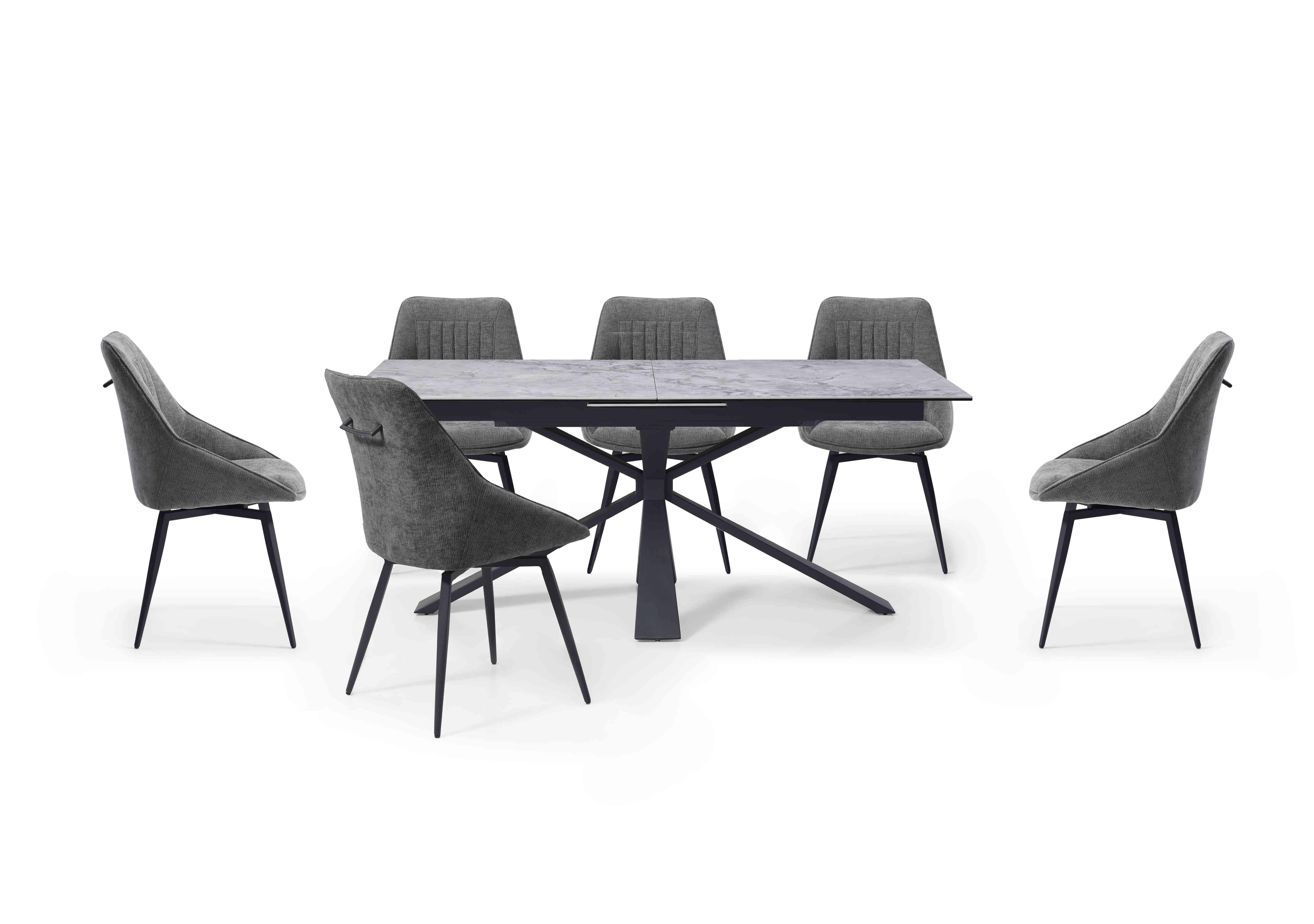Crete Large Extending Dining Table and 6 Swivel Dining Chairs in Dark Grey on Furniture Village