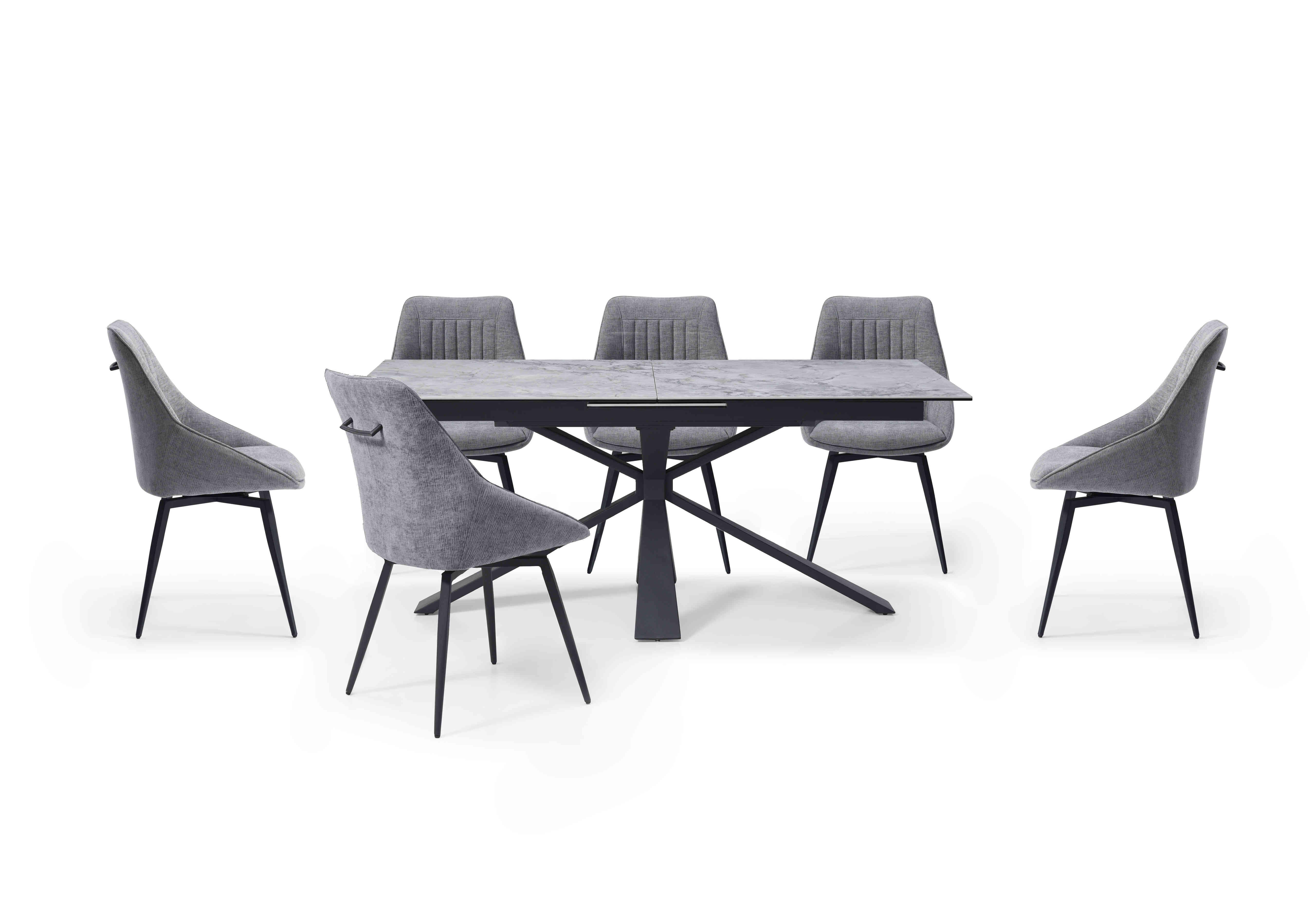 Crete Large Extending Dining Table and 6 Swivel Dining Chairs in Silver on Furniture Village