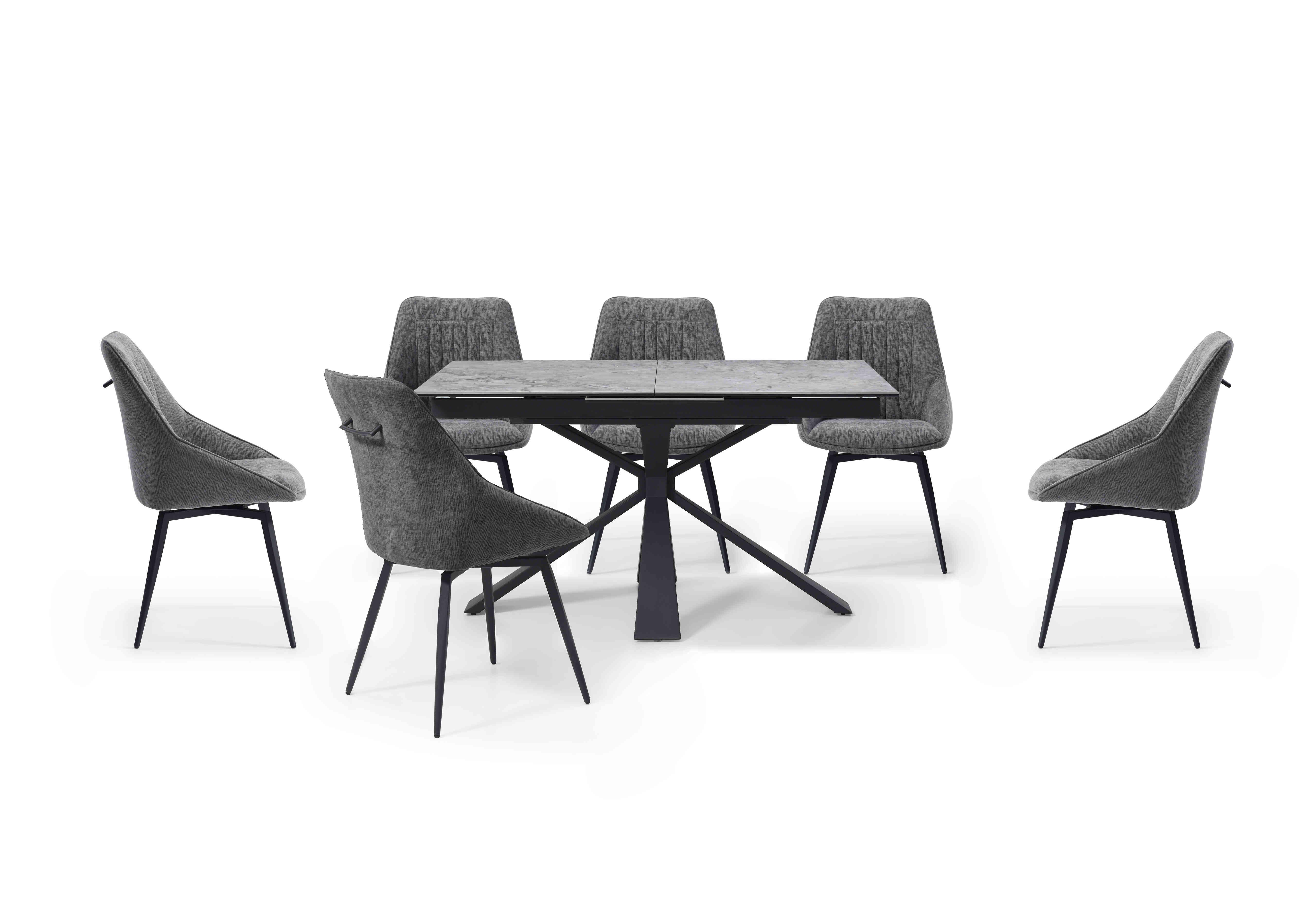 Crete Small Extending Dining Table and 6 Swivel Dining Chairs in Dark Grey on Furniture Village