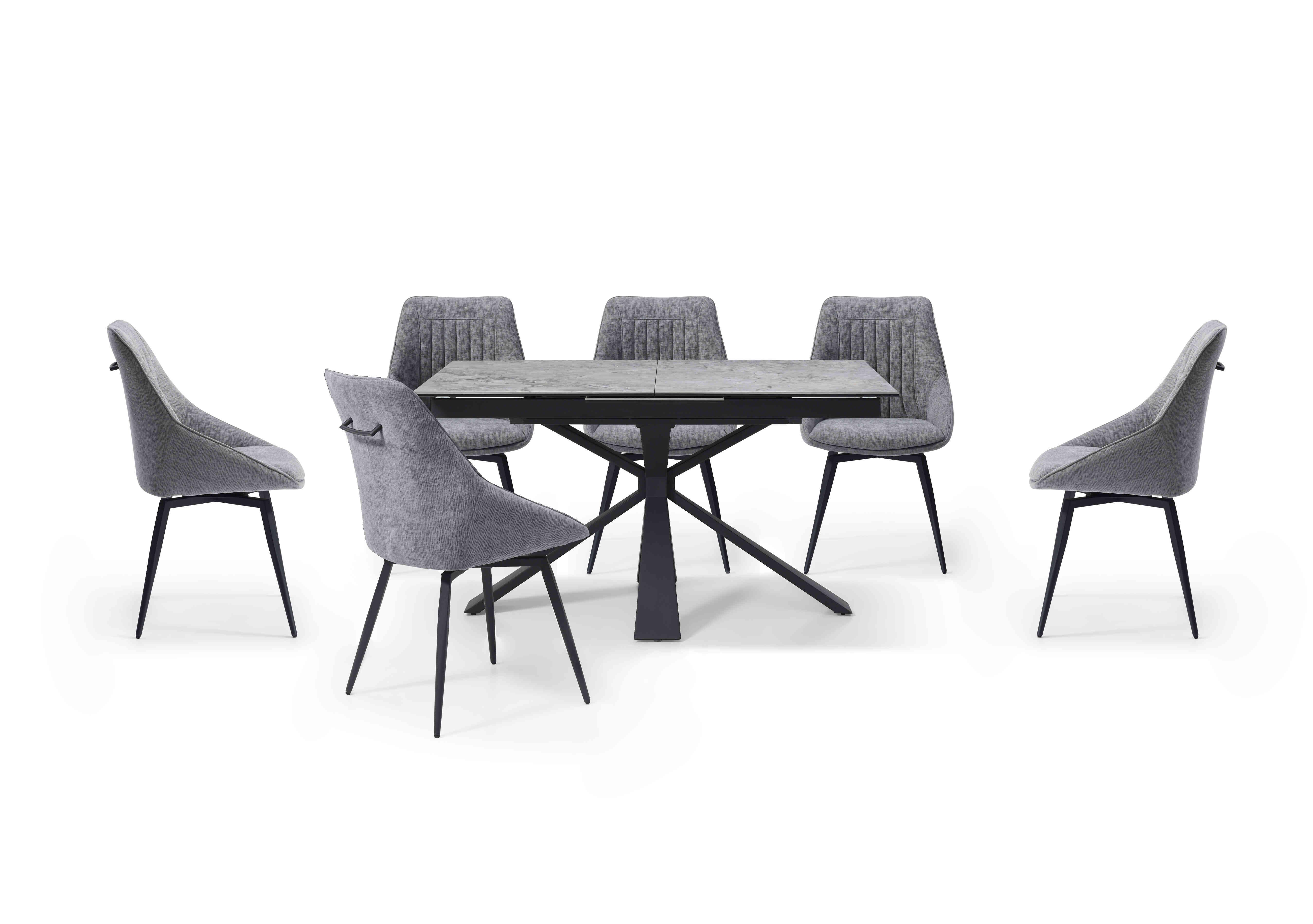 Crete Small Extending Dining Table and 6 Swivel Dining Chairs in Silver on Furniture Village
