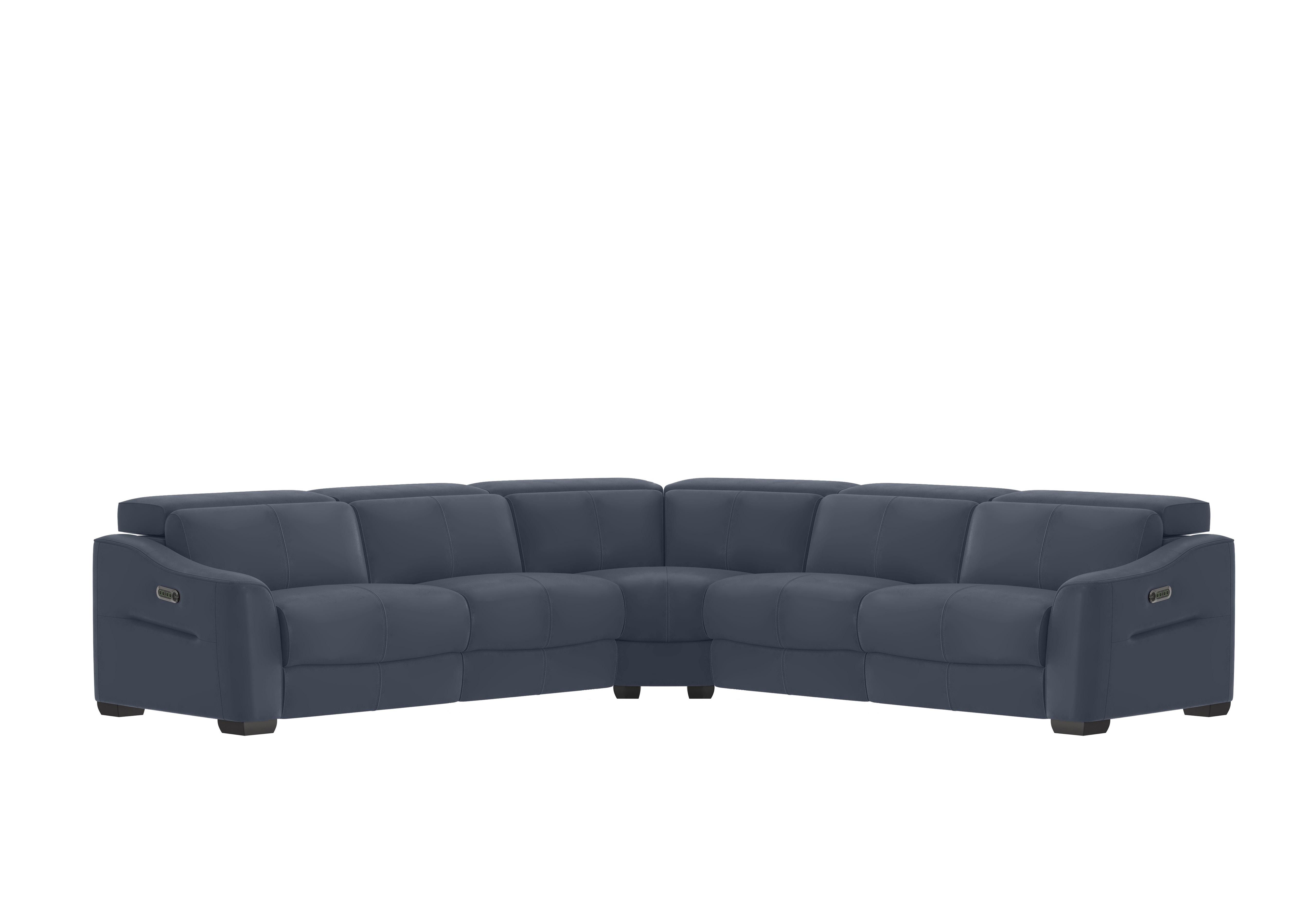 Xavier Leather Large Corner Sofa in Bv-313e Ocean Blue on Furniture Village