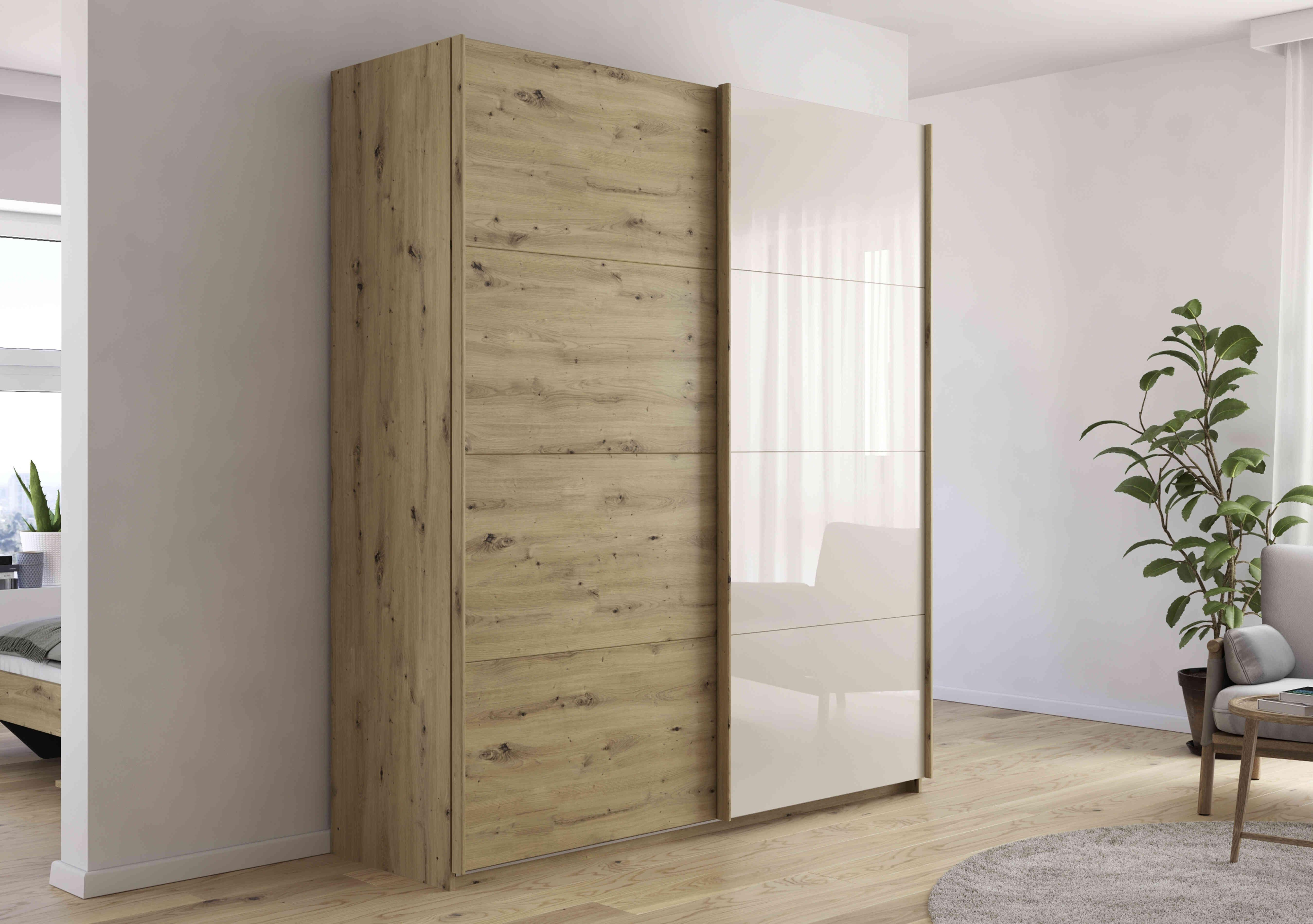 Freja 181cm 2 Door Sliding Decor Wardrobe With Glass Door in  on Furniture Village