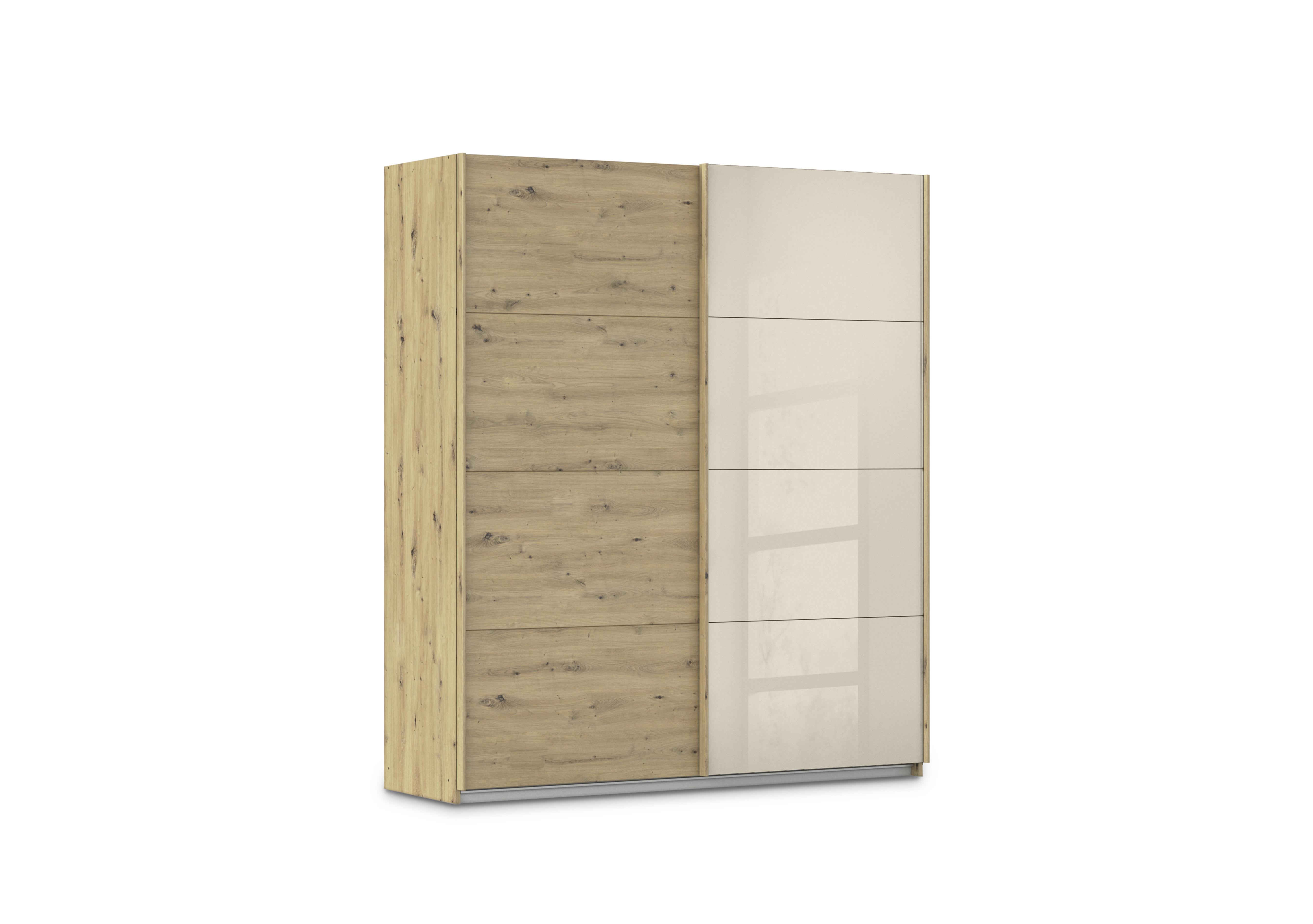 Freja 181cm 2 Door Sliding Decor Wardrobe With Glass Door in Ag424 Artisan Oak/ Champgn Gls on Furniture Village