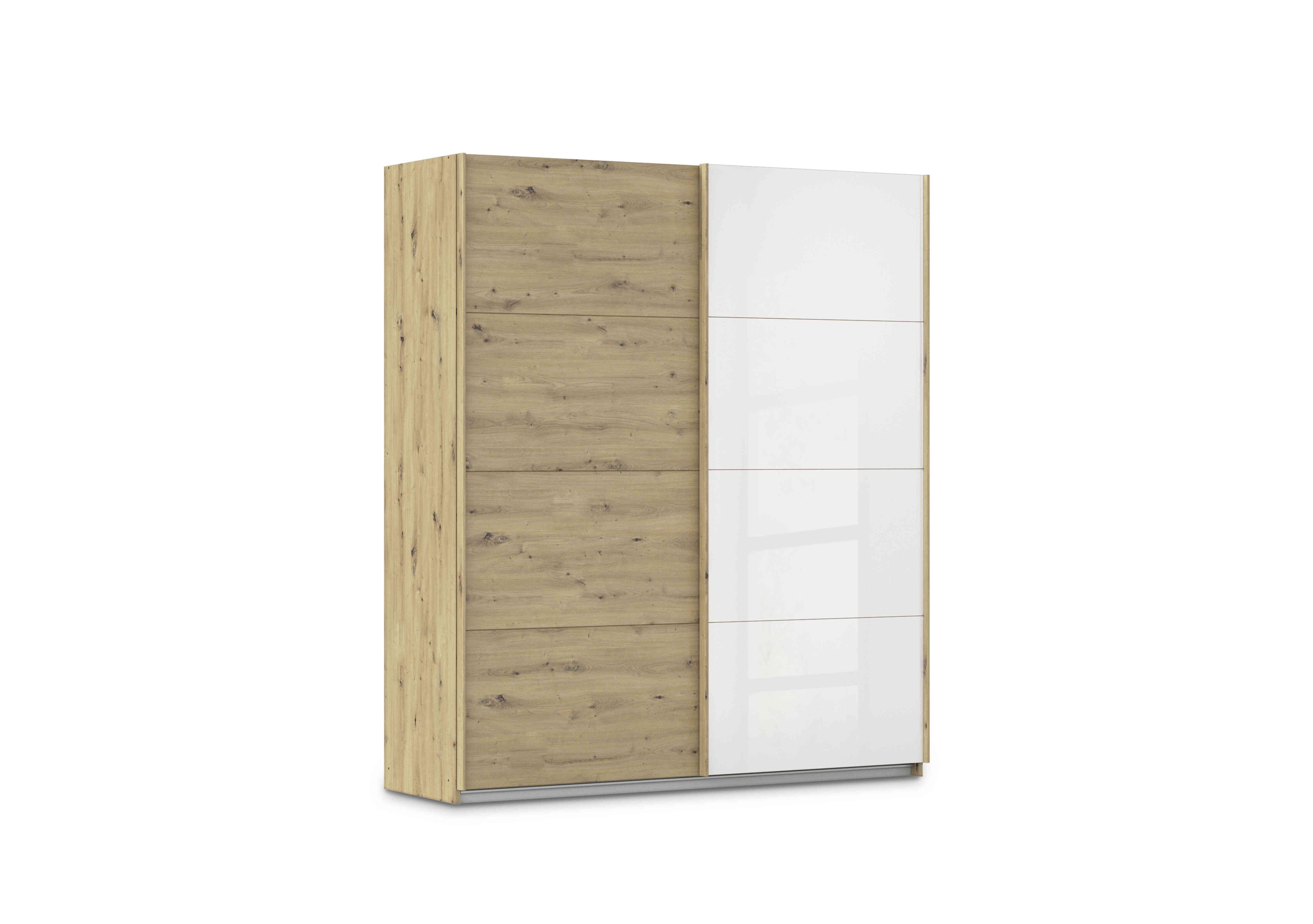 Freja 181cm 2 Door Sliding Decor Wardrobe With Glass Door in Ag739 Artisan Oak / White Gls on Furniture Village
