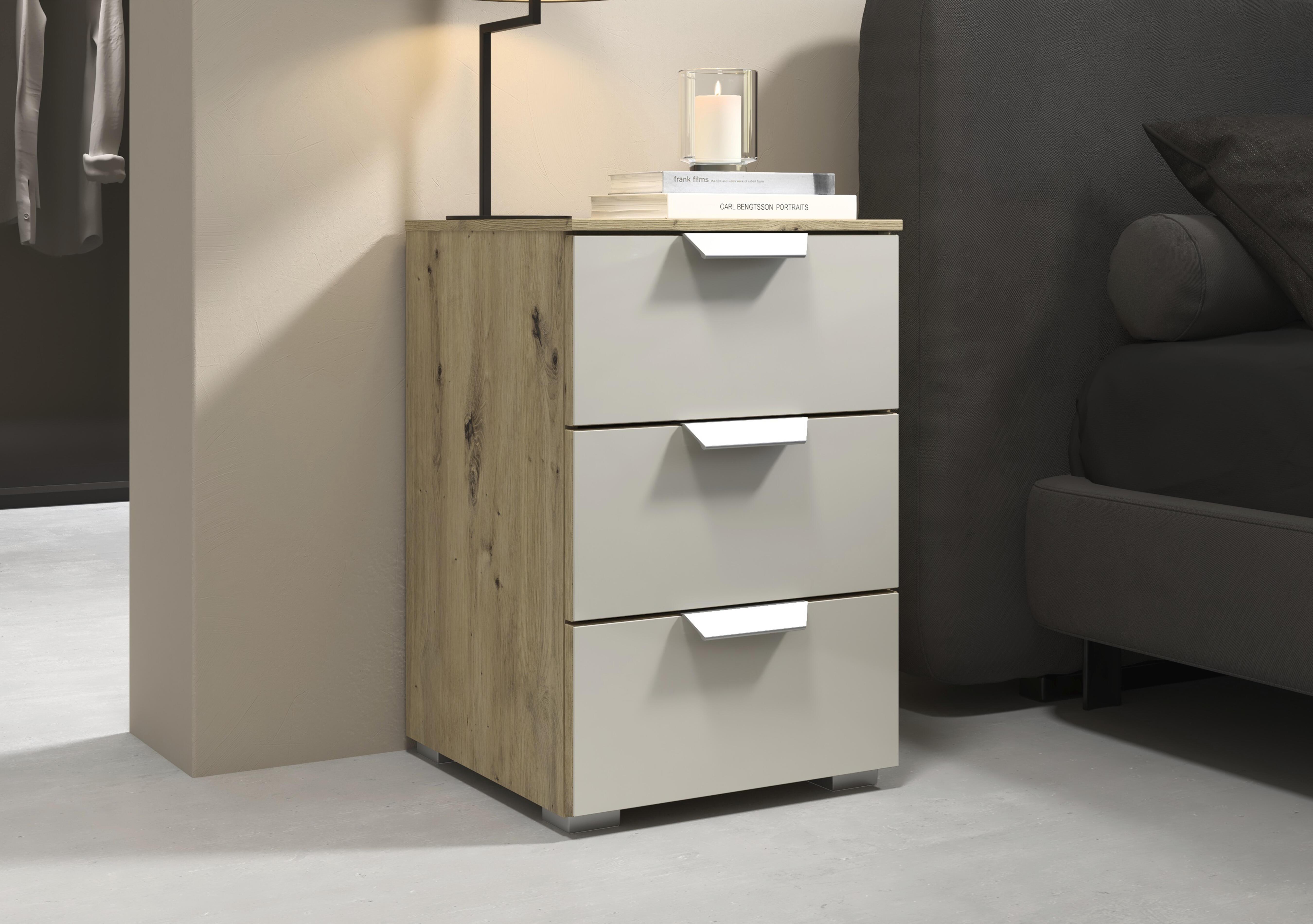 Freja 3 Drawer Glass Bedside Cabinet in  on Furniture Village