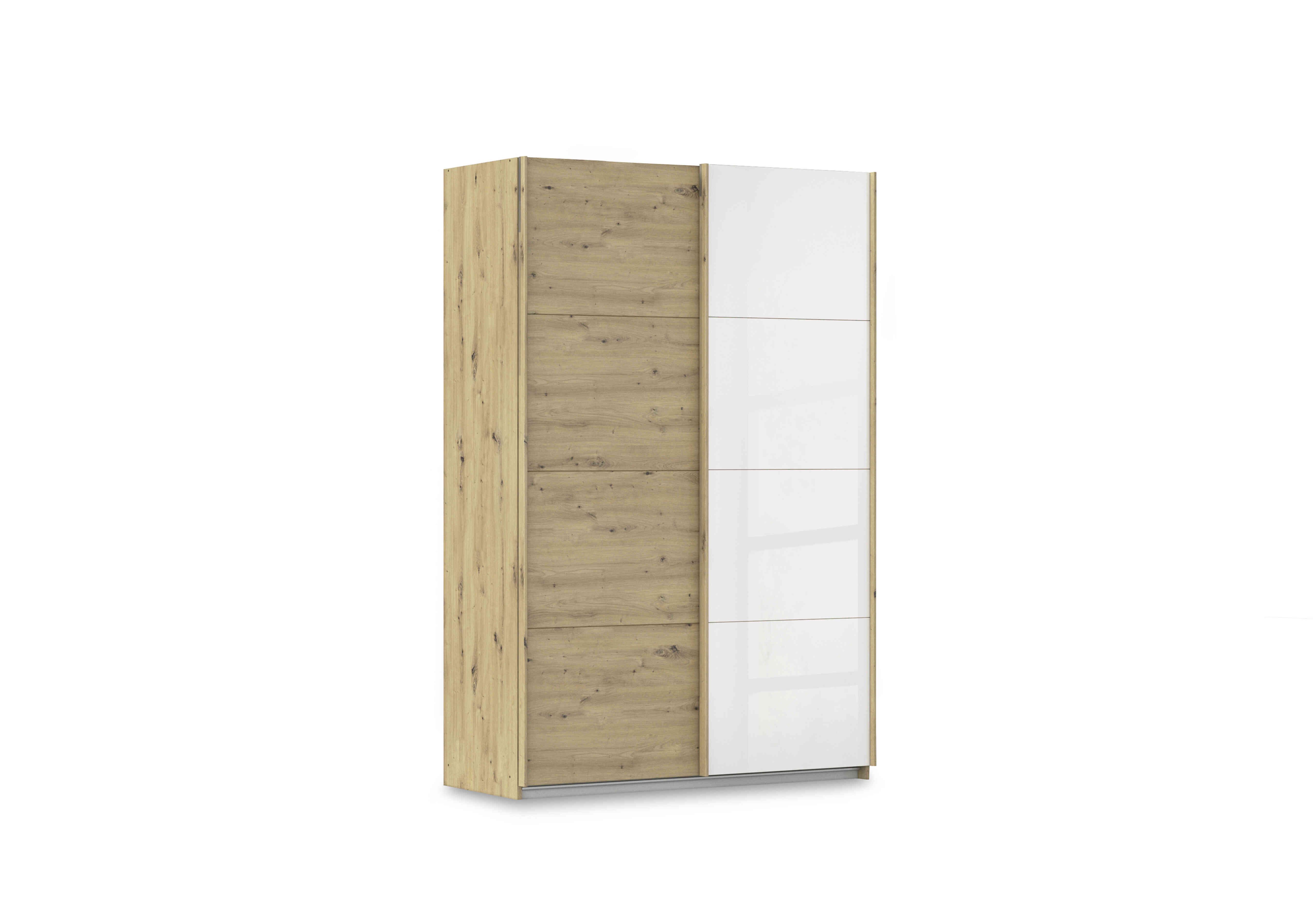 Freja 136cm 2 Door Sliding Decor Wardrobe With Glass Door in Ag739 Artisan Oak / White Gls on Furniture Village
