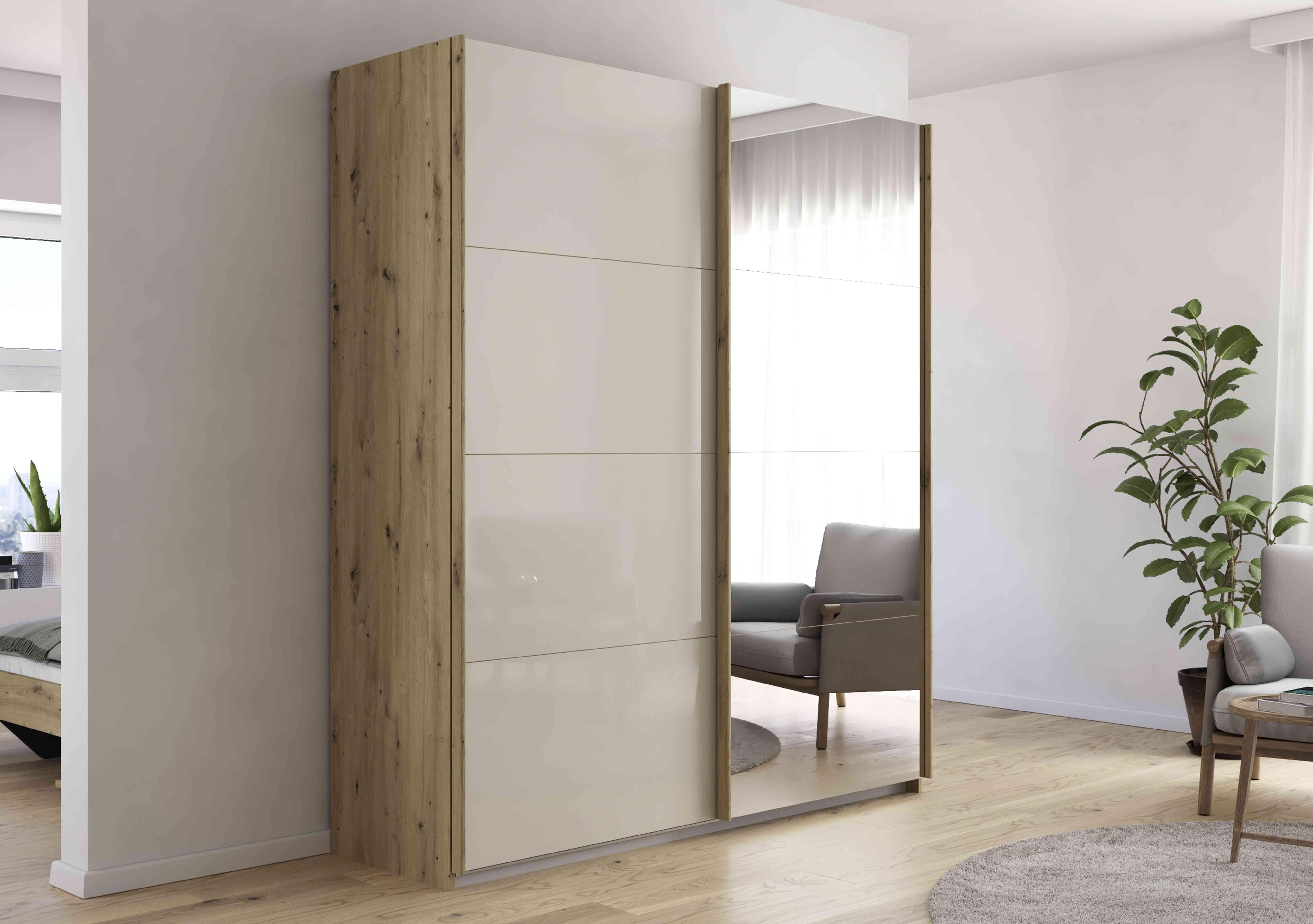 Freja 181cm 2 Door Sliding Glass Wardrobe With Mirror Door in  on Furniture Village