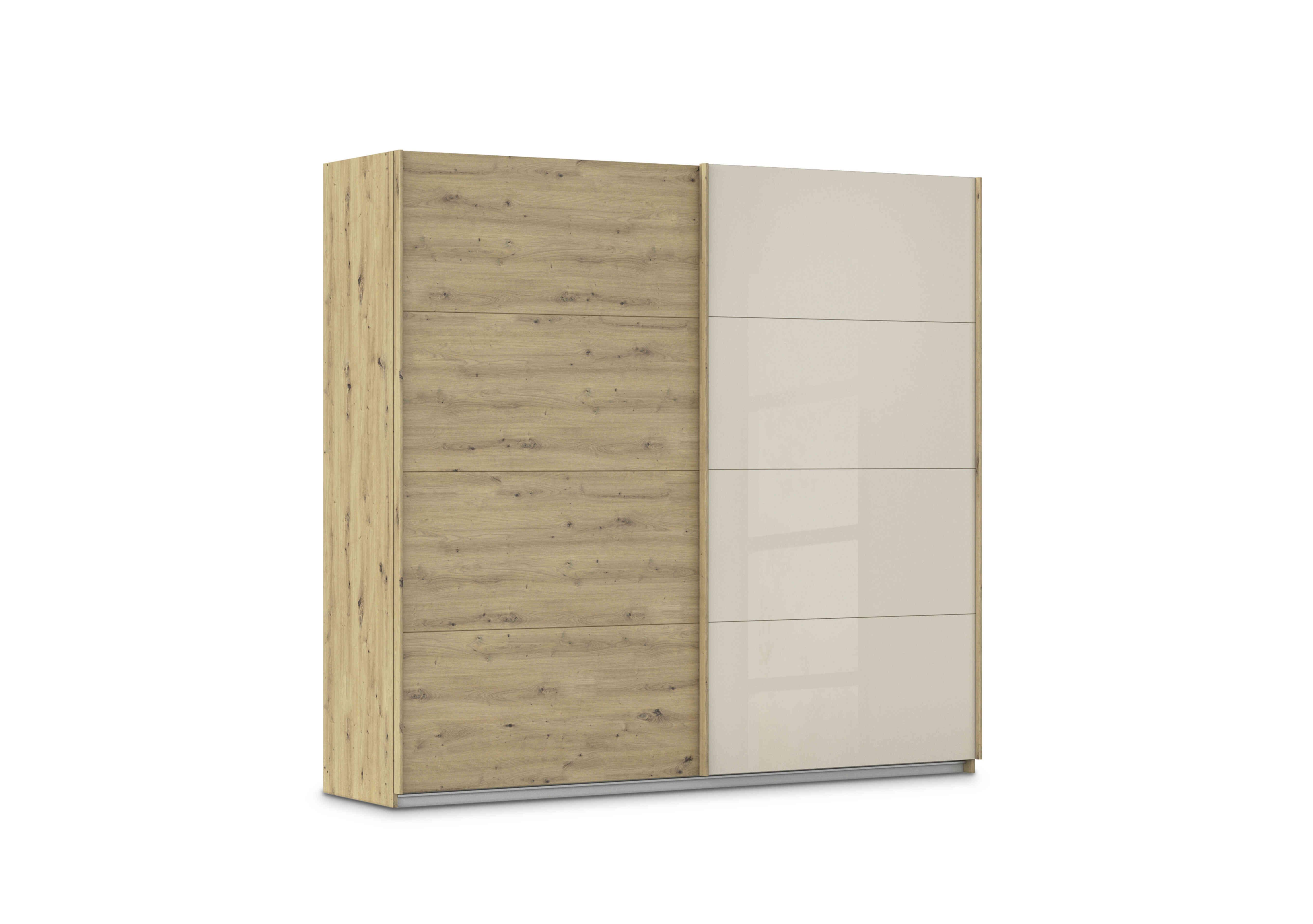 Freja 226cm 2 Door Sliding Decor Wardrobe With Glass Door in Ag424 Artisan Oak/ Champgn Gls on Furniture Village