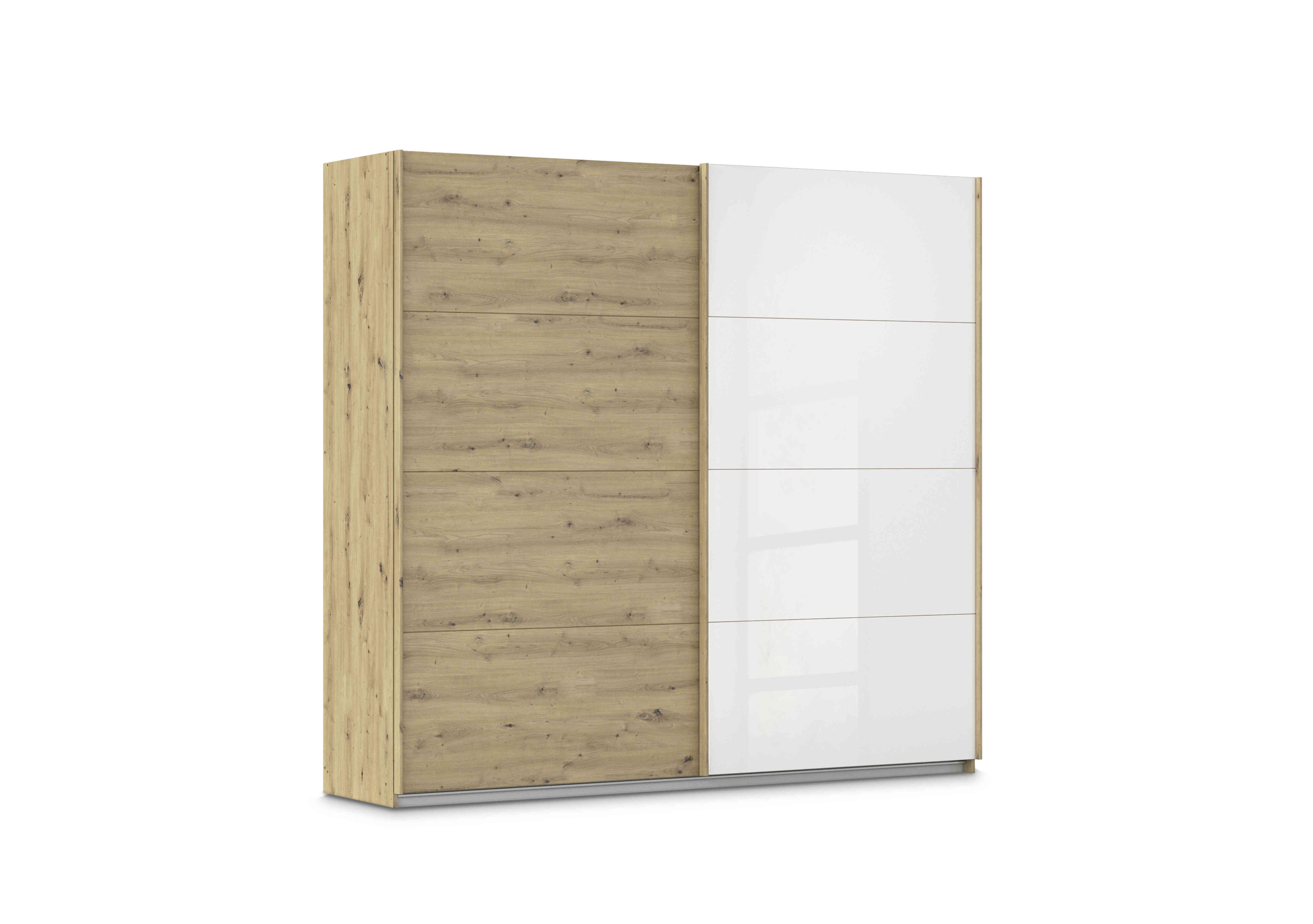 Freja 226cm 2 Door Sliding Decor Wardrobe With Glass Door in Ag739 Artisan Oak / White Gls on Furniture Village
