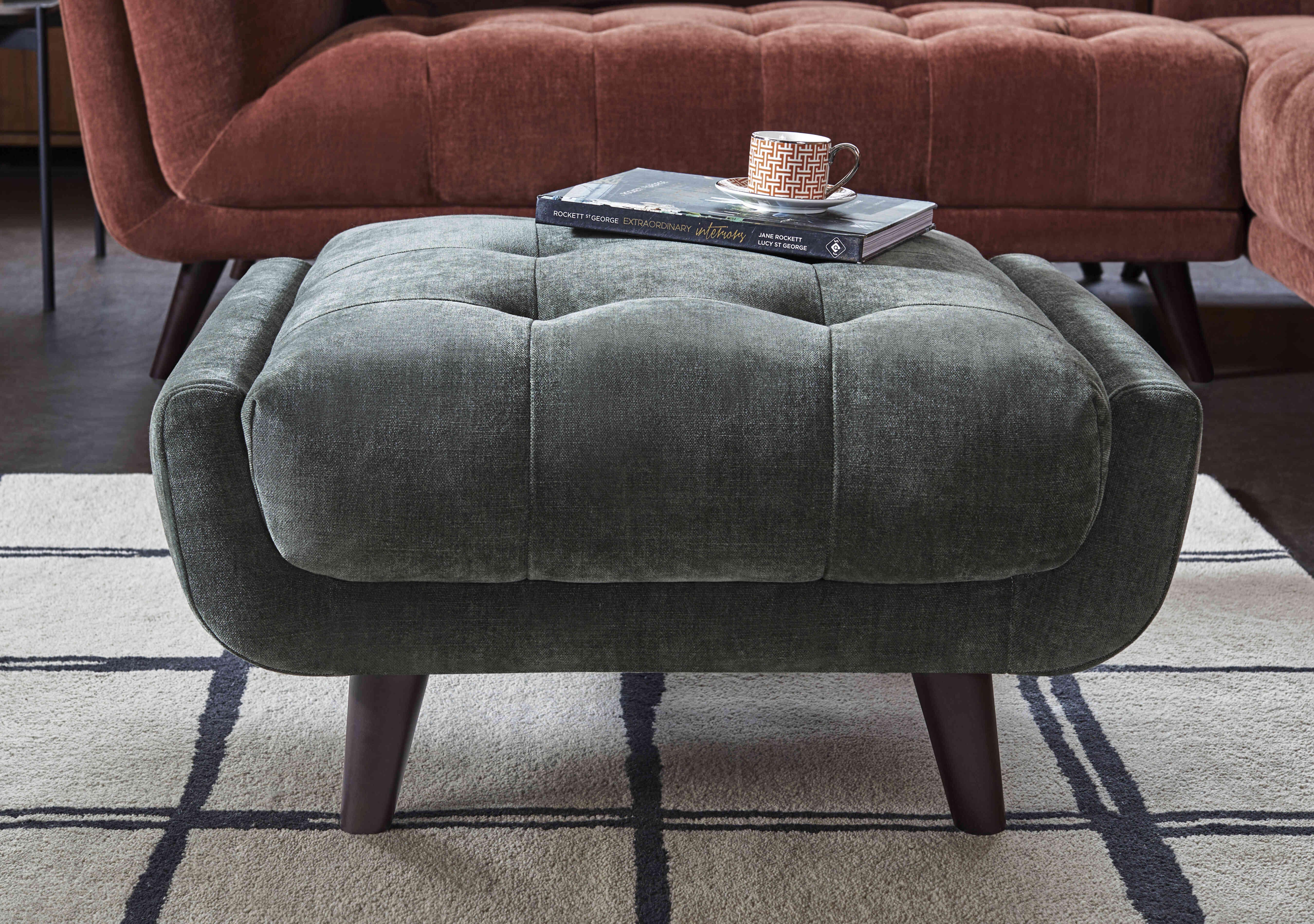 Rene Small Fabric Footstool in  on Furniture Village