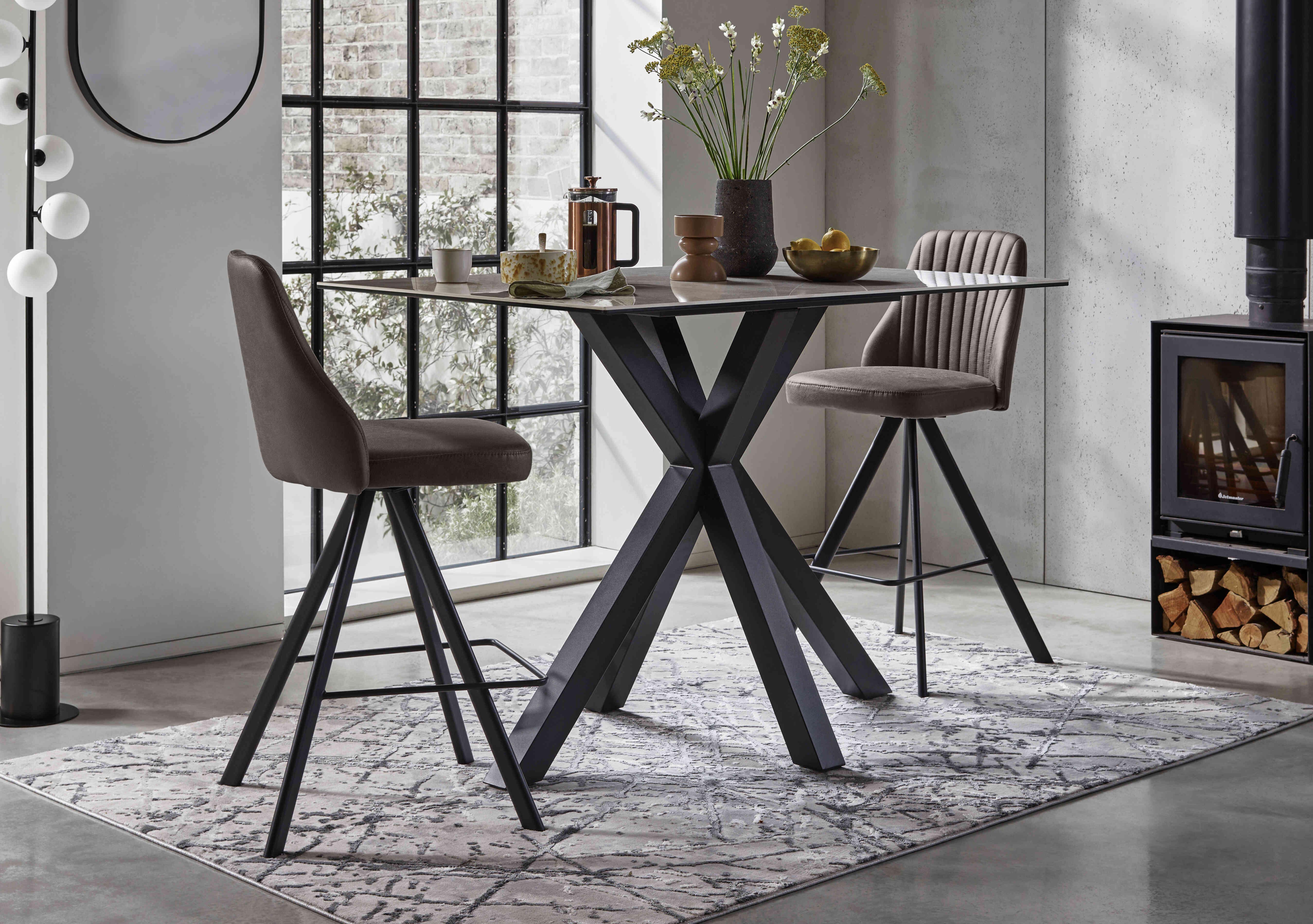 Vida Grey Bar Table and 2 Swivel Bar Stools in  on Furniture Village